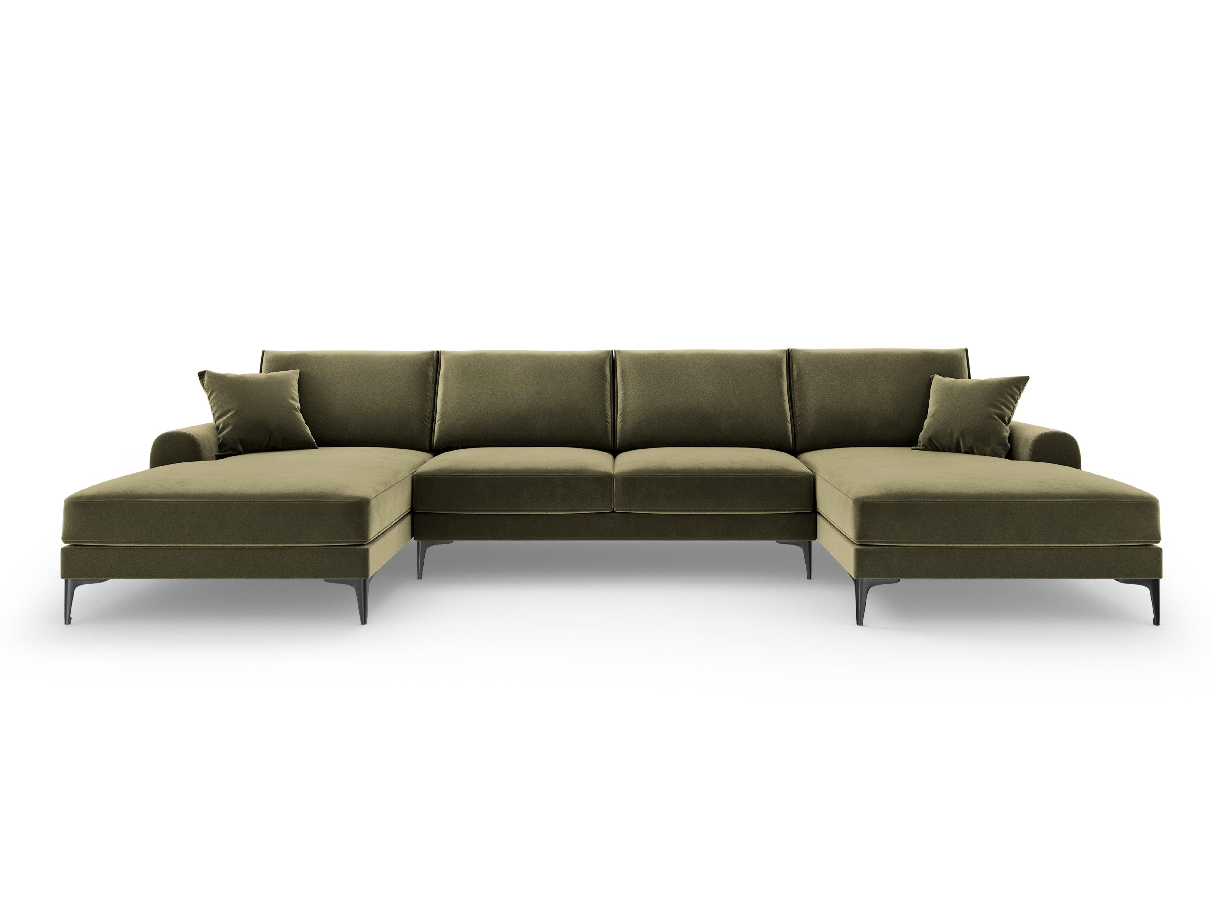 Narożnik aksamitny w kształcie U MADARA zielony z czarną podstawą Mazzini Sofas Eye on Design