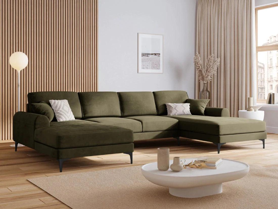 Narożnik aksamitny w kształcie U MADARA zielony z czarną podstawą Mazzini Sofas Eye on Design