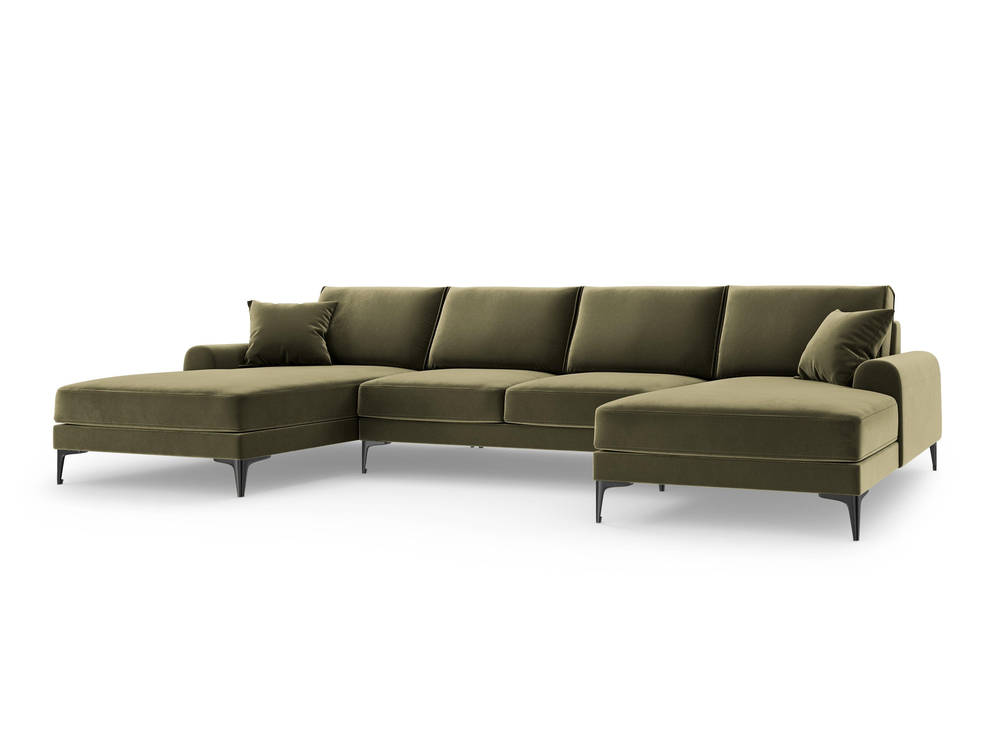 Narożnik aksamitny w kształcie U MADARA zielony z czarną podstawą Mazzini Sofas Eye on Design
