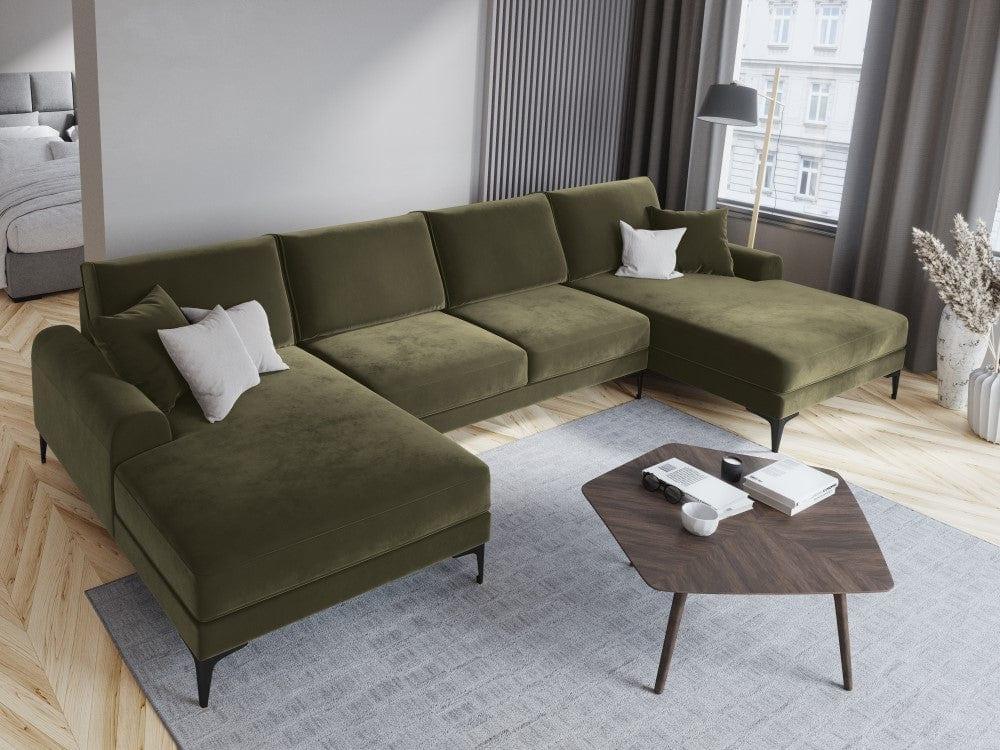 Narożnik aksamitny w kształcie U MADARA zielony z czarną podstawą Mazzini Sofas Eye on Design