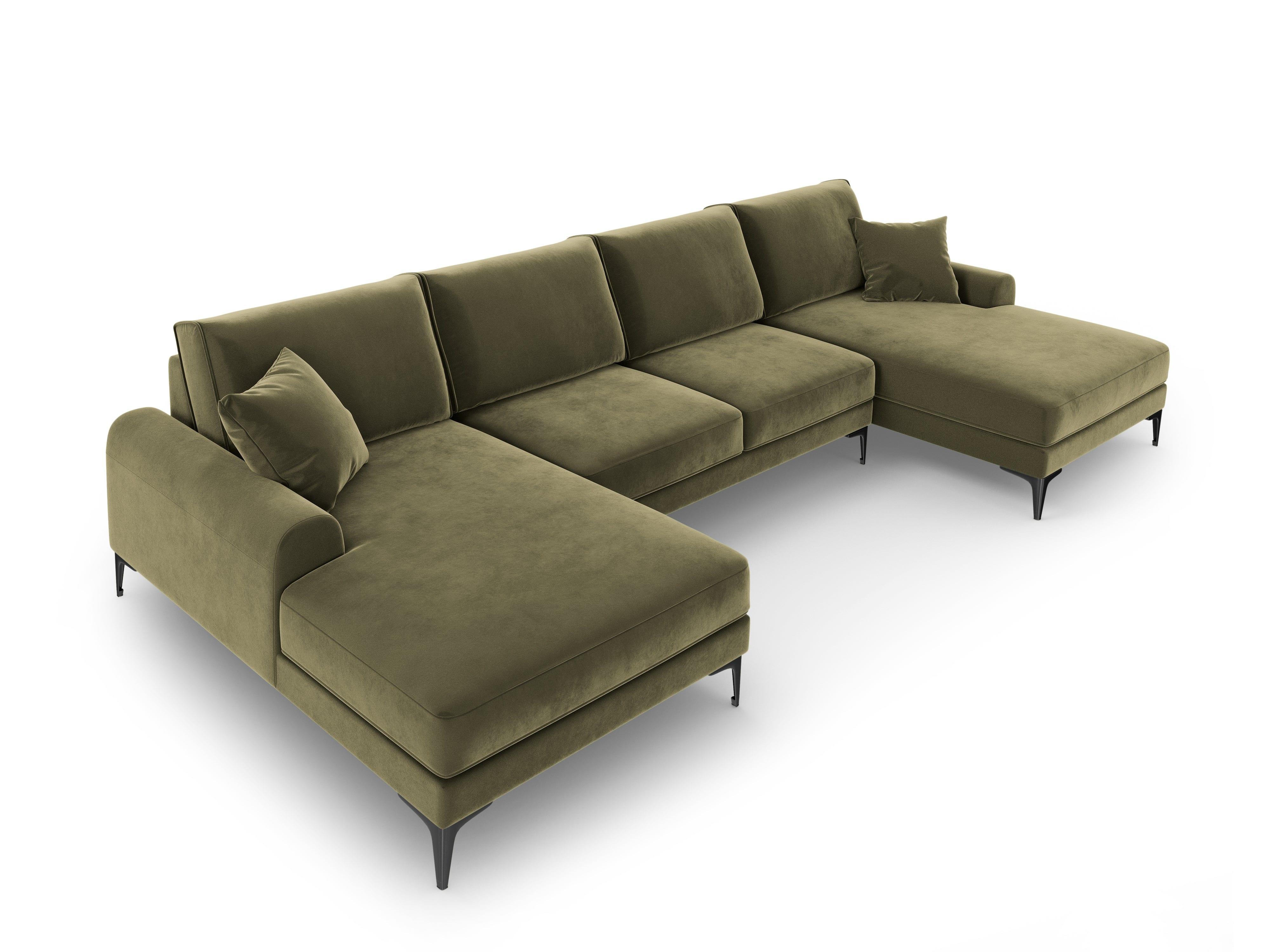 Narożnik aksamitny w kształcie U MADARA zielony z czarną podstawą Mazzini Sofas Eye on Design