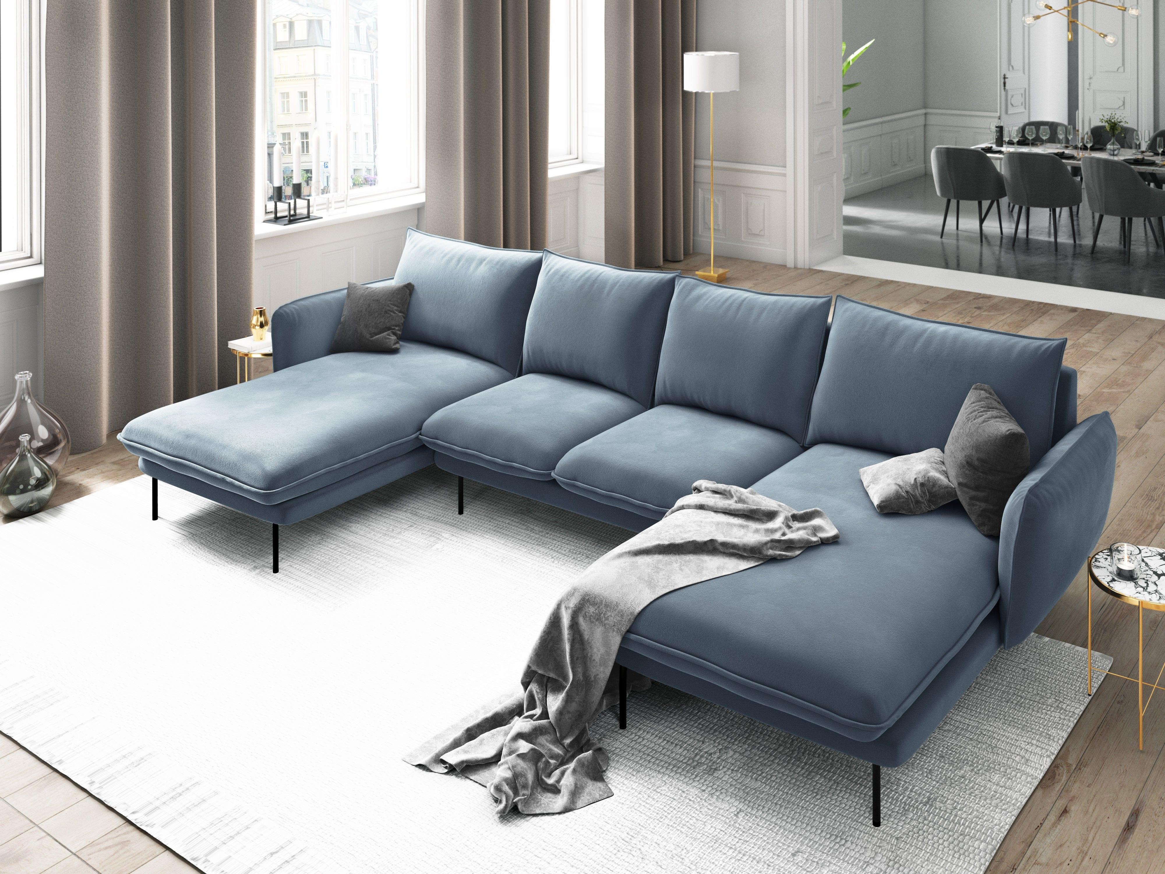 Narożnik aksamitny w kształcie U VIENNA jasnoniebieski z czarną podstawą Cosmopolitan Design Eye on Design