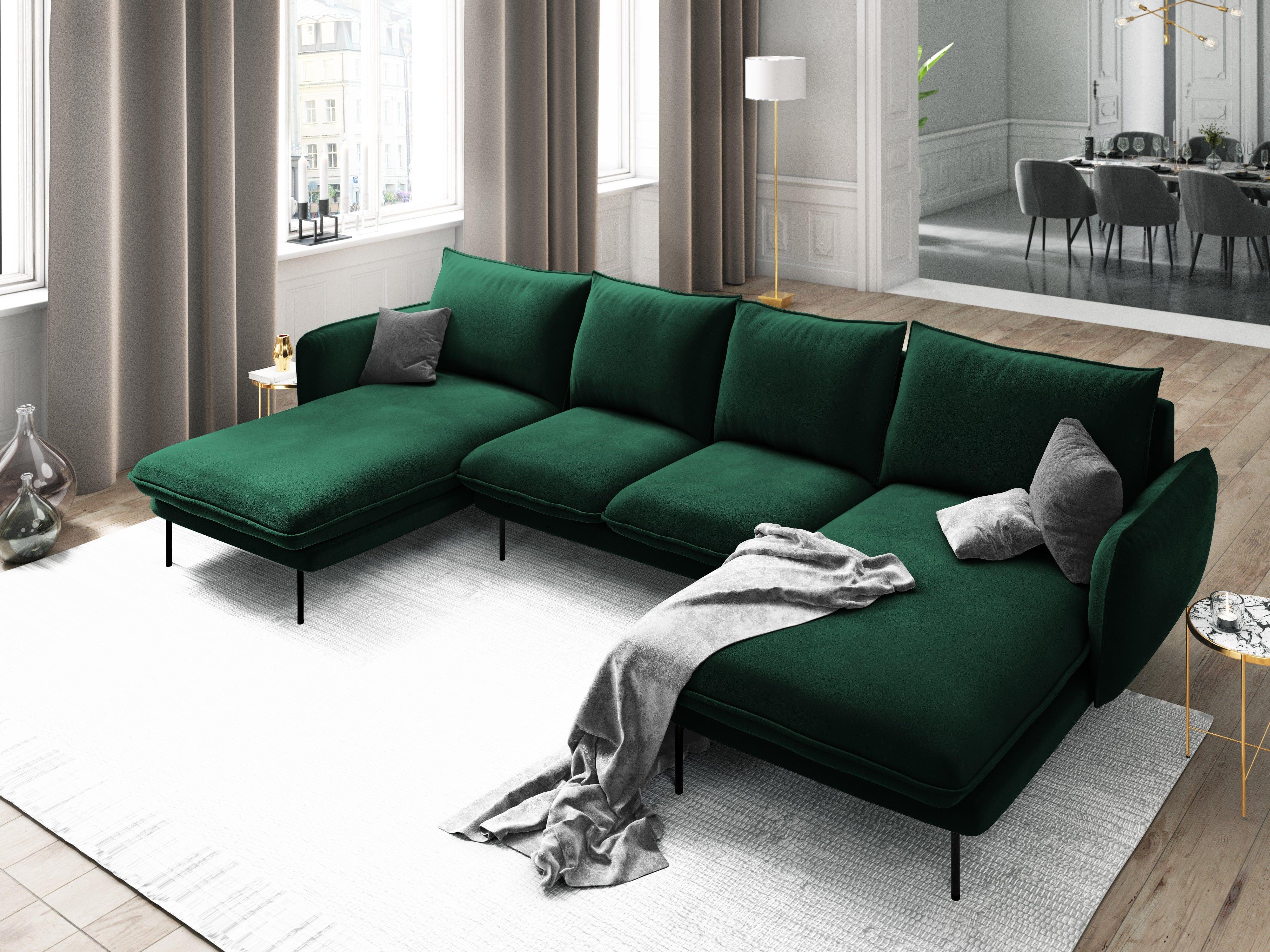 Narożnik aksamitny w kształcie U VIENNA zielony z czarną podstawą Cosmopolitan Design Eye on Design