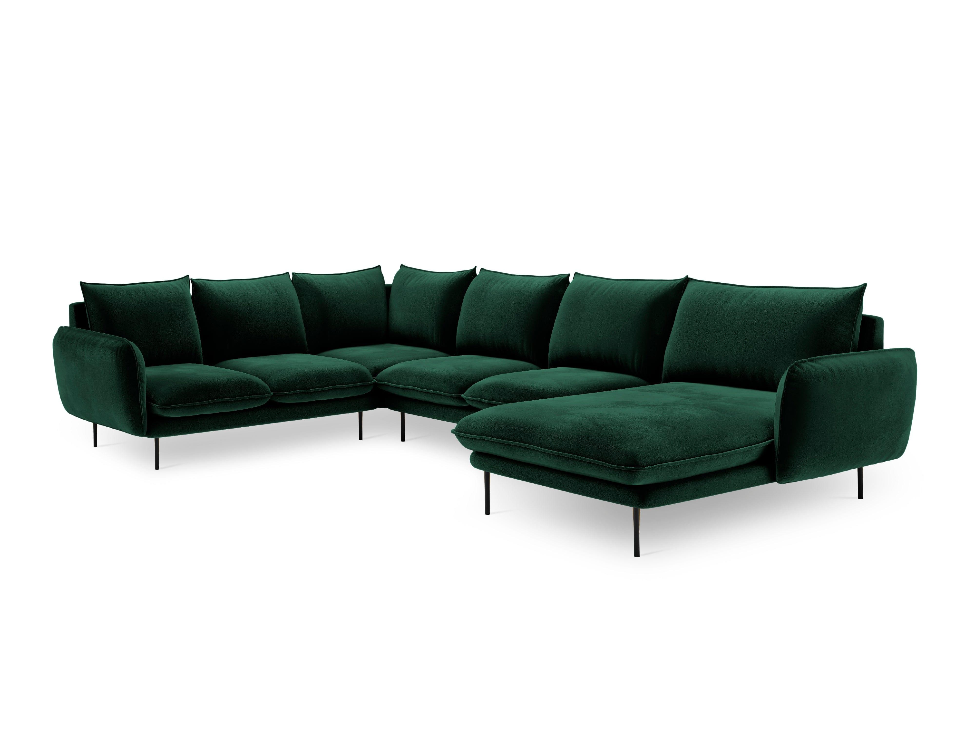 Narożnik lewostronny aksamitny panoramiczny VIENNA zielony z czarną podstawą Cosmopolitan Design Eye on Design