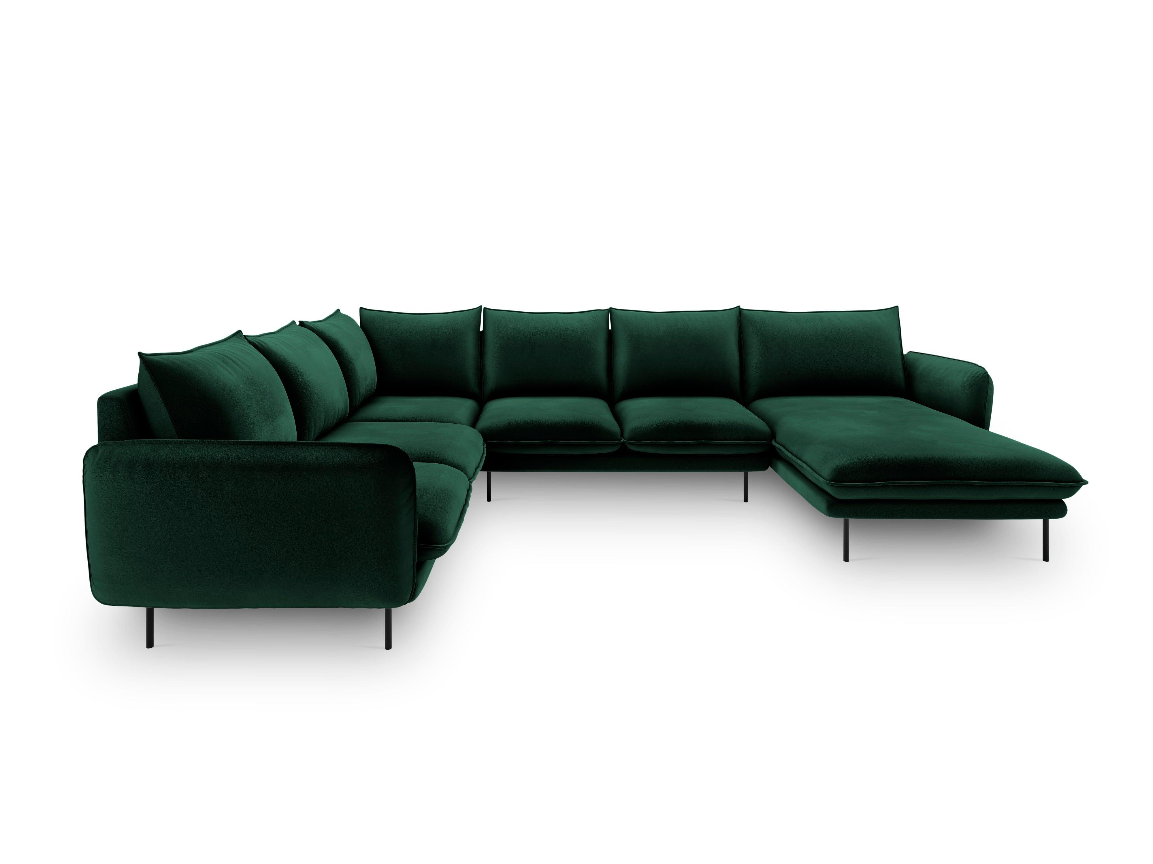 Narożnik lewostronny aksamitny panoramiczny VIENNA zielony z czarną podstawą Cosmopolitan Design Eye on Design