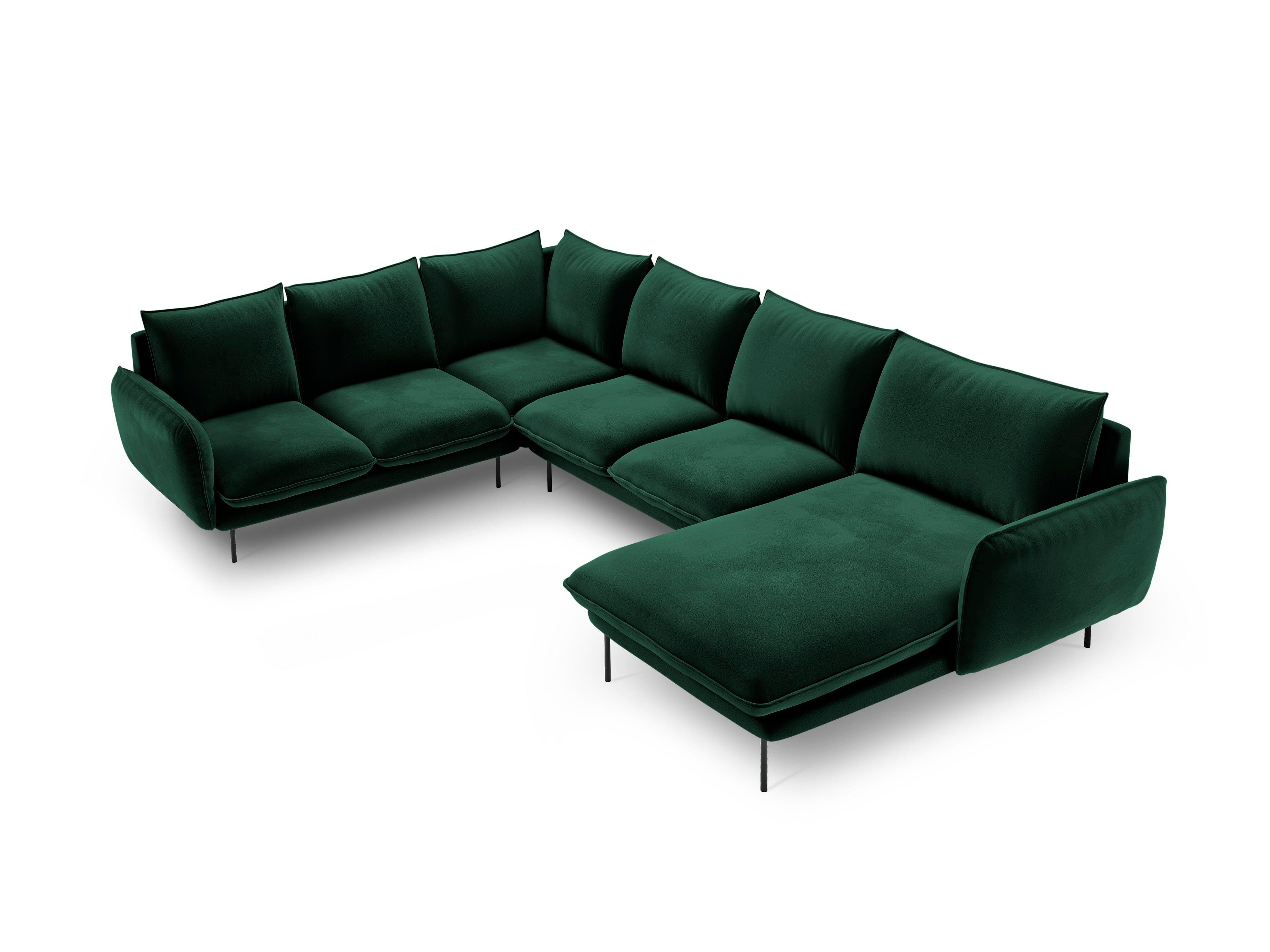 Narożnik lewostronny aksamitny panoramiczny VIENNA zielony z czarną podstawą Cosmopolitan Design Eye on Design