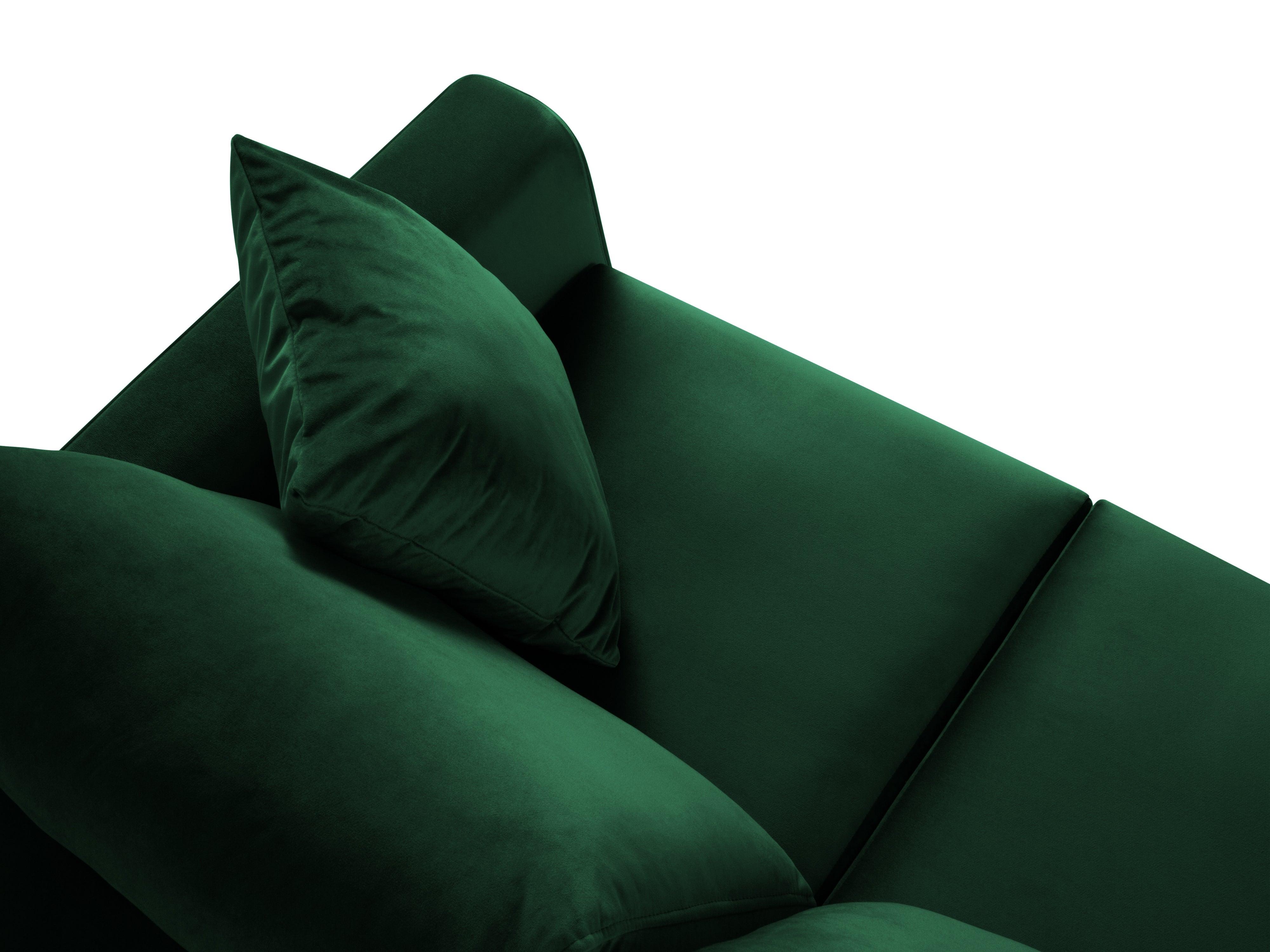 Narożnik lewostronny aksamitny z funkcją spania CARTADERA butelkowa zieleń ze złotą podstawą Mazzini Sofas Eye on Design