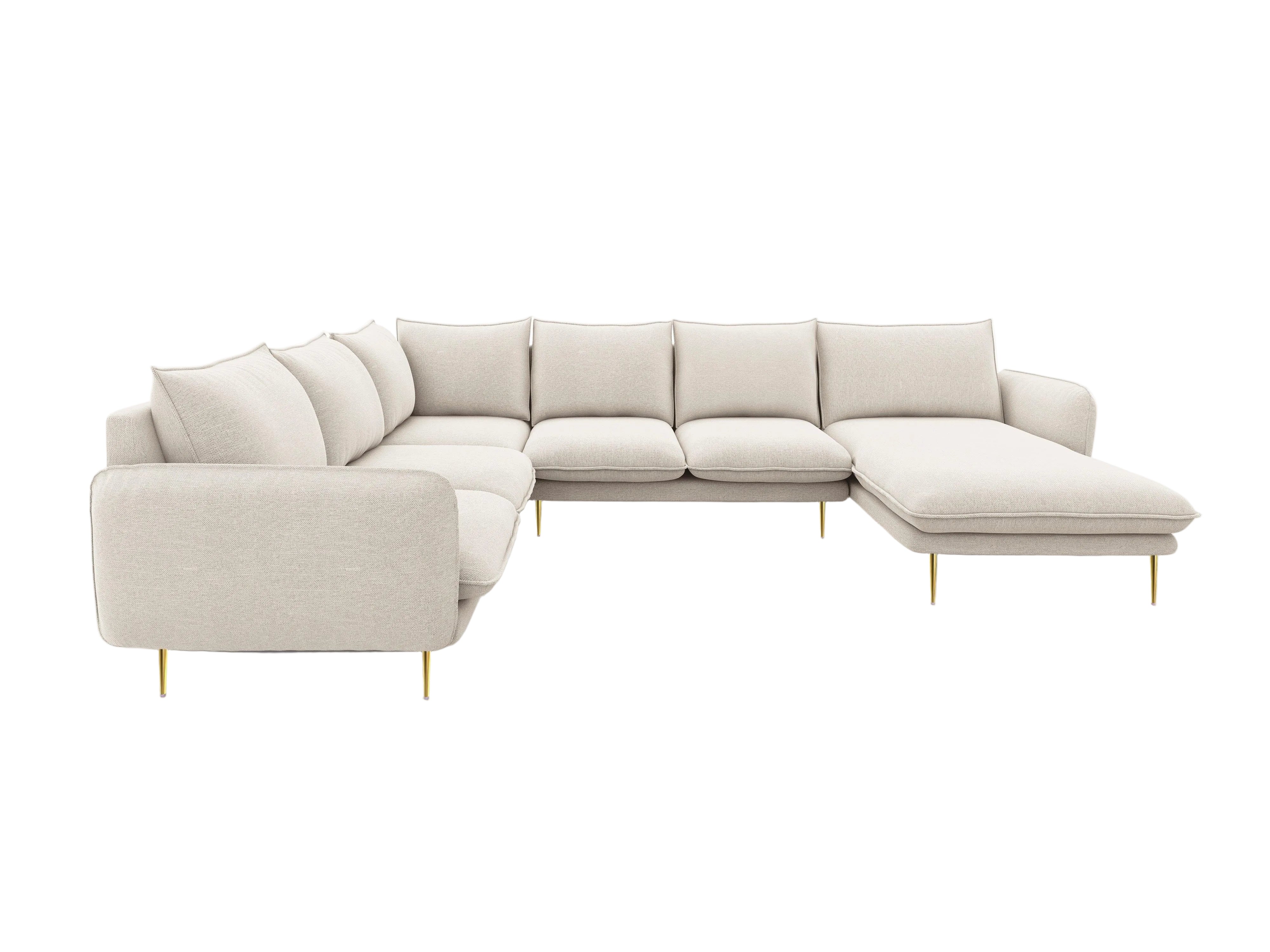 Narożnik lewostronny panoramiczny VIENNA piaskowy ze złotą podstawą Cosmopolitan Design Eye on Design