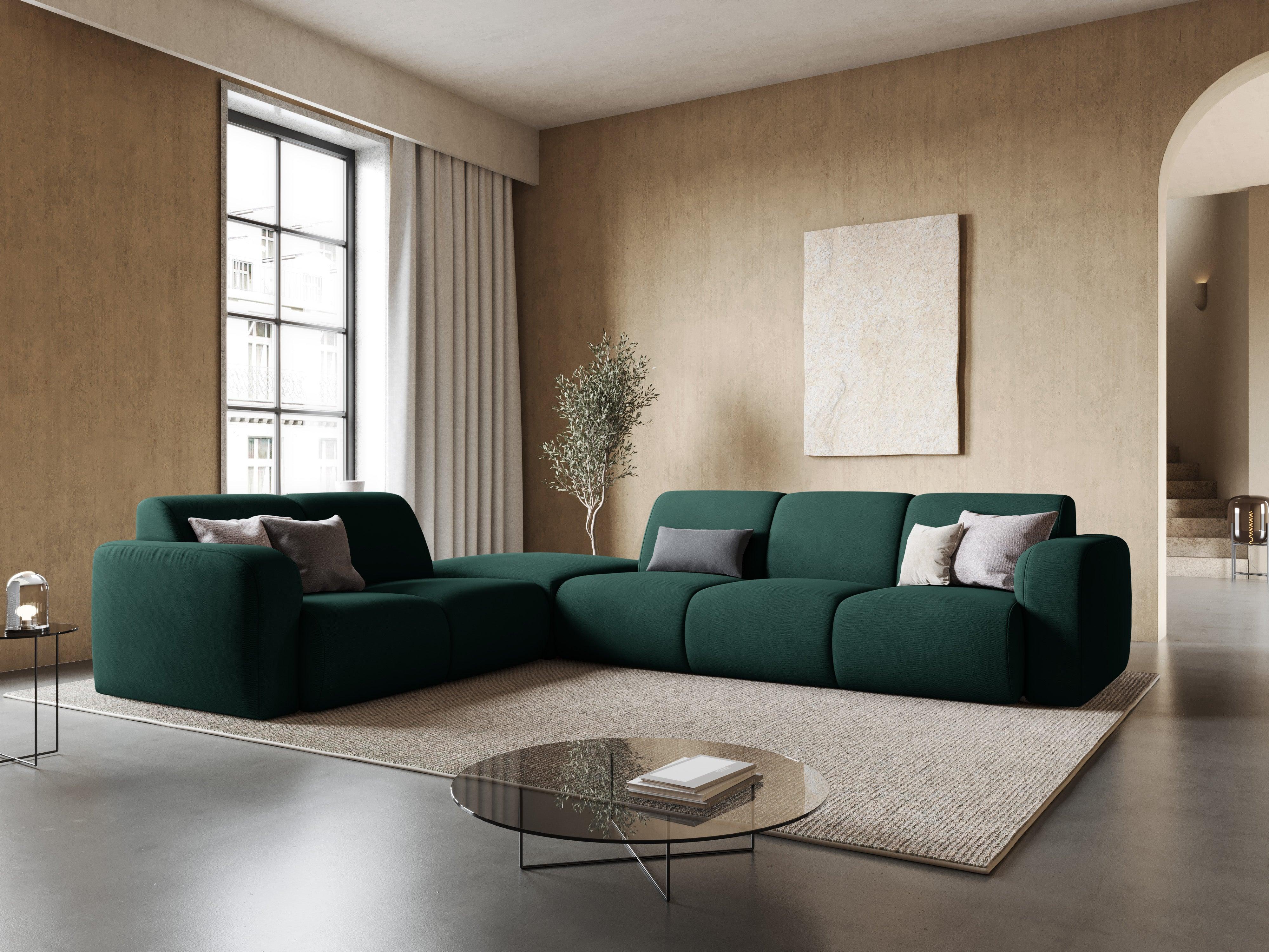 Narożnik lewostronny w tkaninie chenillowej 6-osobowy LOLA butelkowa zieleń Windsor & Co Eye on Design