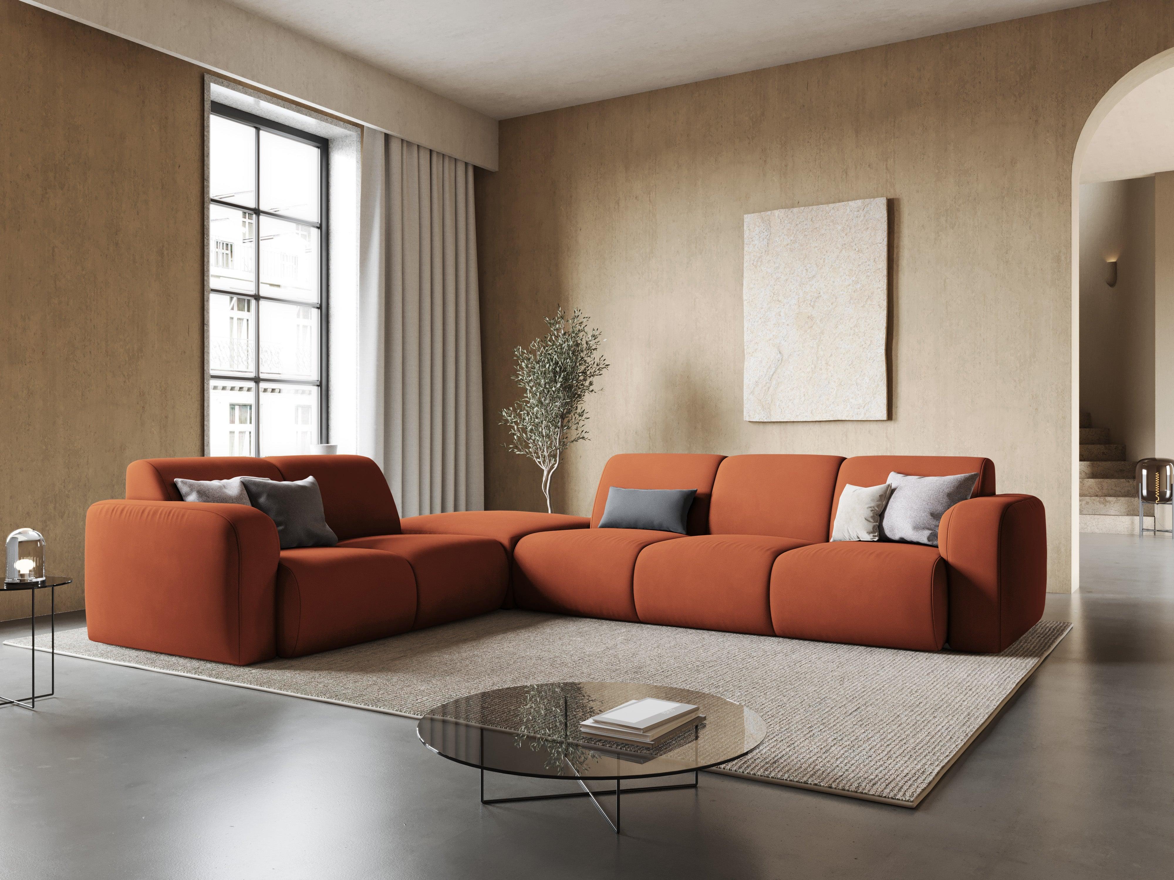 Narożnik lewostronny w tkaninie chenillowej 6-osobowy LOLA pomarańczowy Windsor & Co Eye on Design