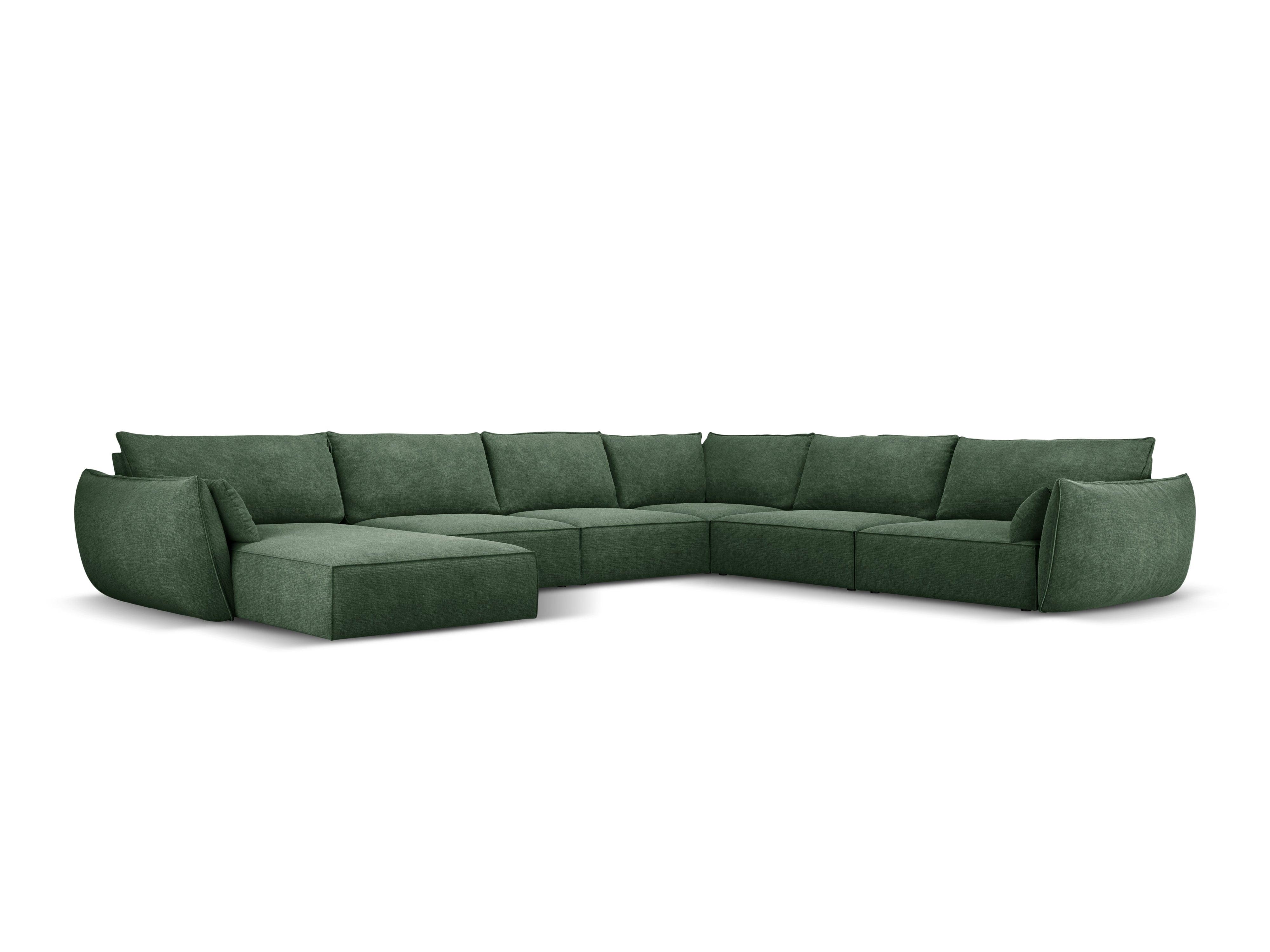 Narożnik panoramiczny w tkaninie szenilowej prawostronny VANDA butelkowa zieleń Mazzini Sofas Eye on Design