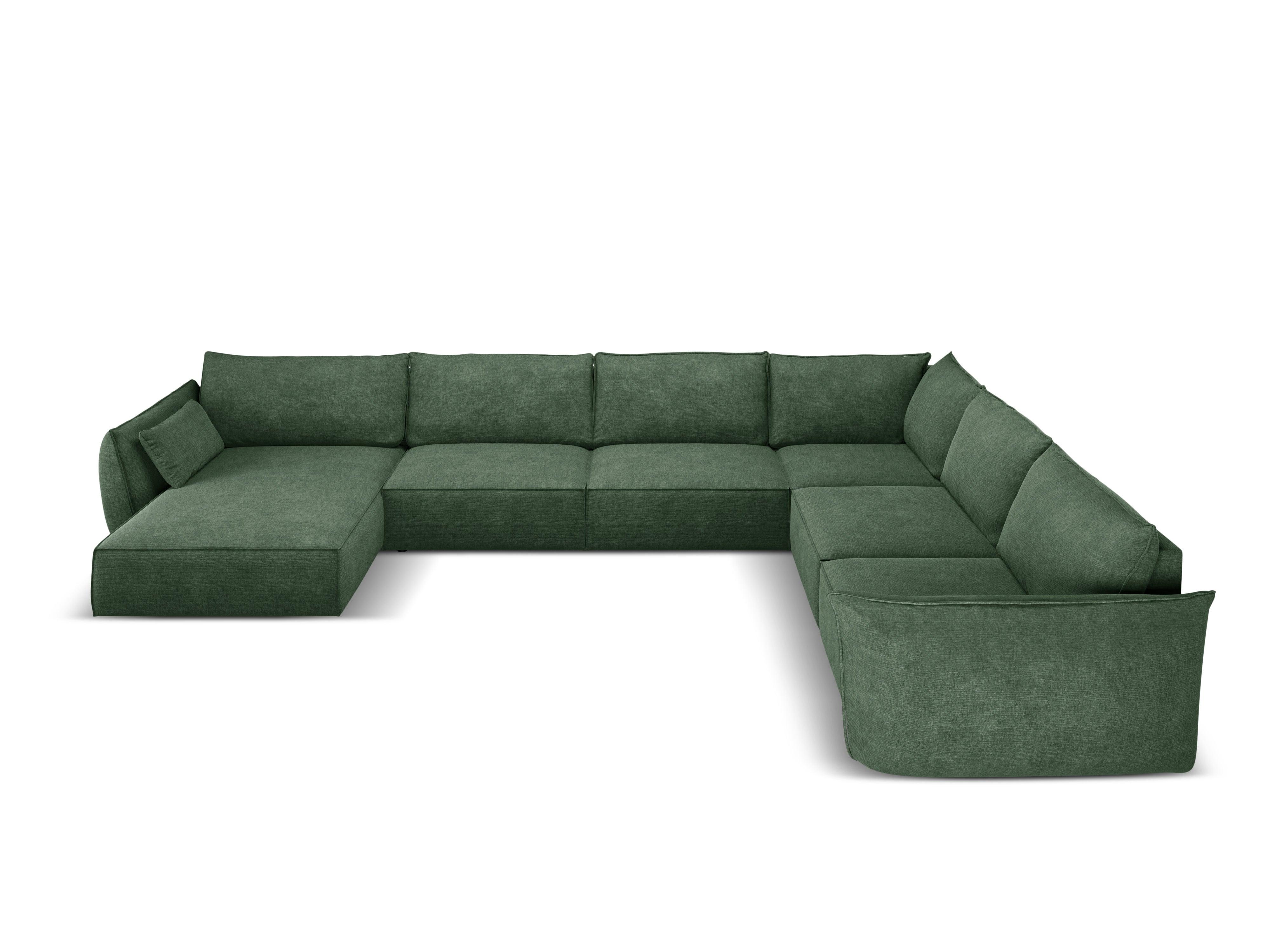 Narożnik panoramiczny w tkaninie szenilowej prawostronny VANDA butelkowa zieleń Mazzini Sofas Eye on Design