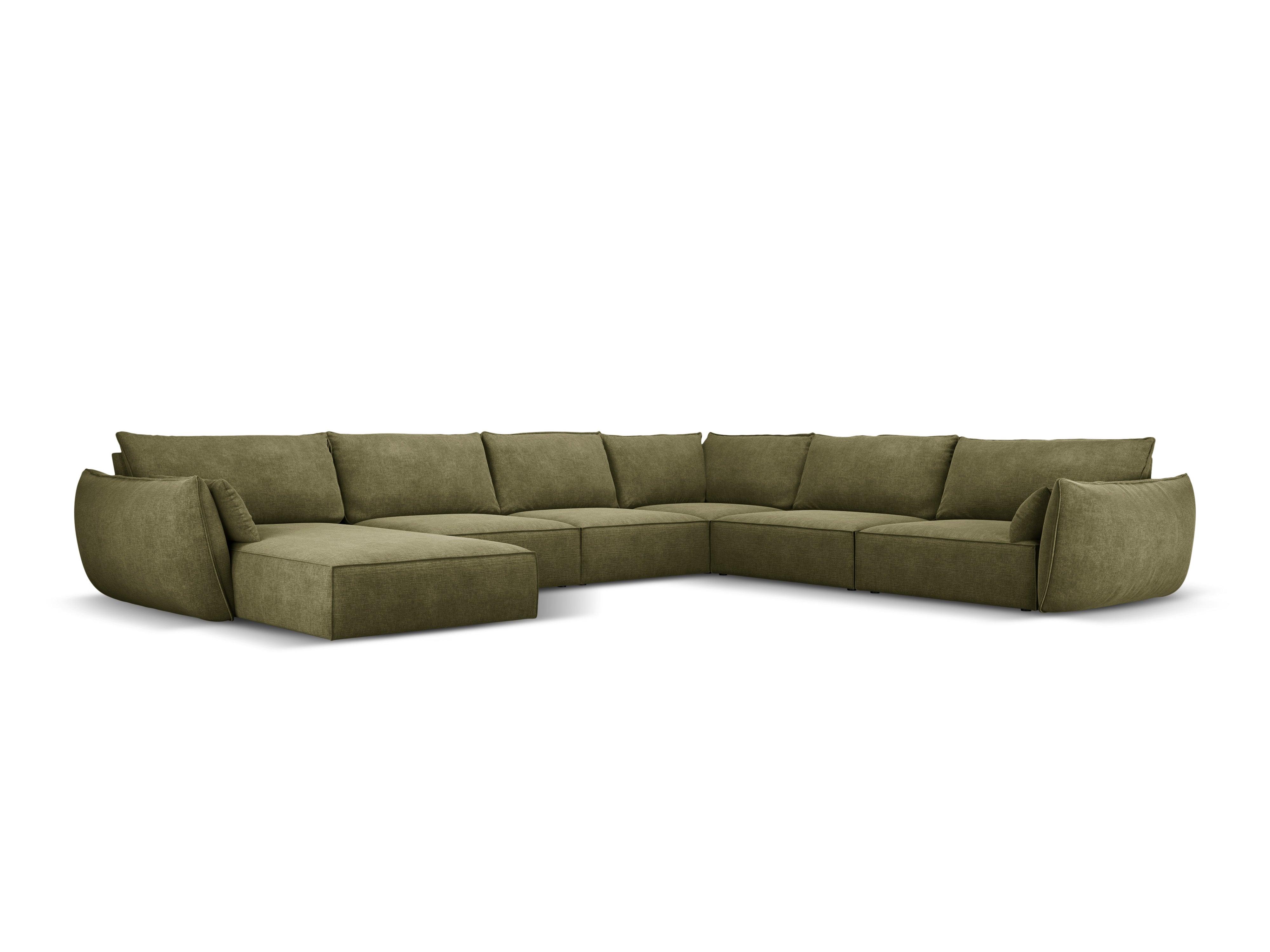 Narożnik panoramiczny w tkaninie szenilowej prawostronny VANDA zielony Mazzini Sofas Eye on Design