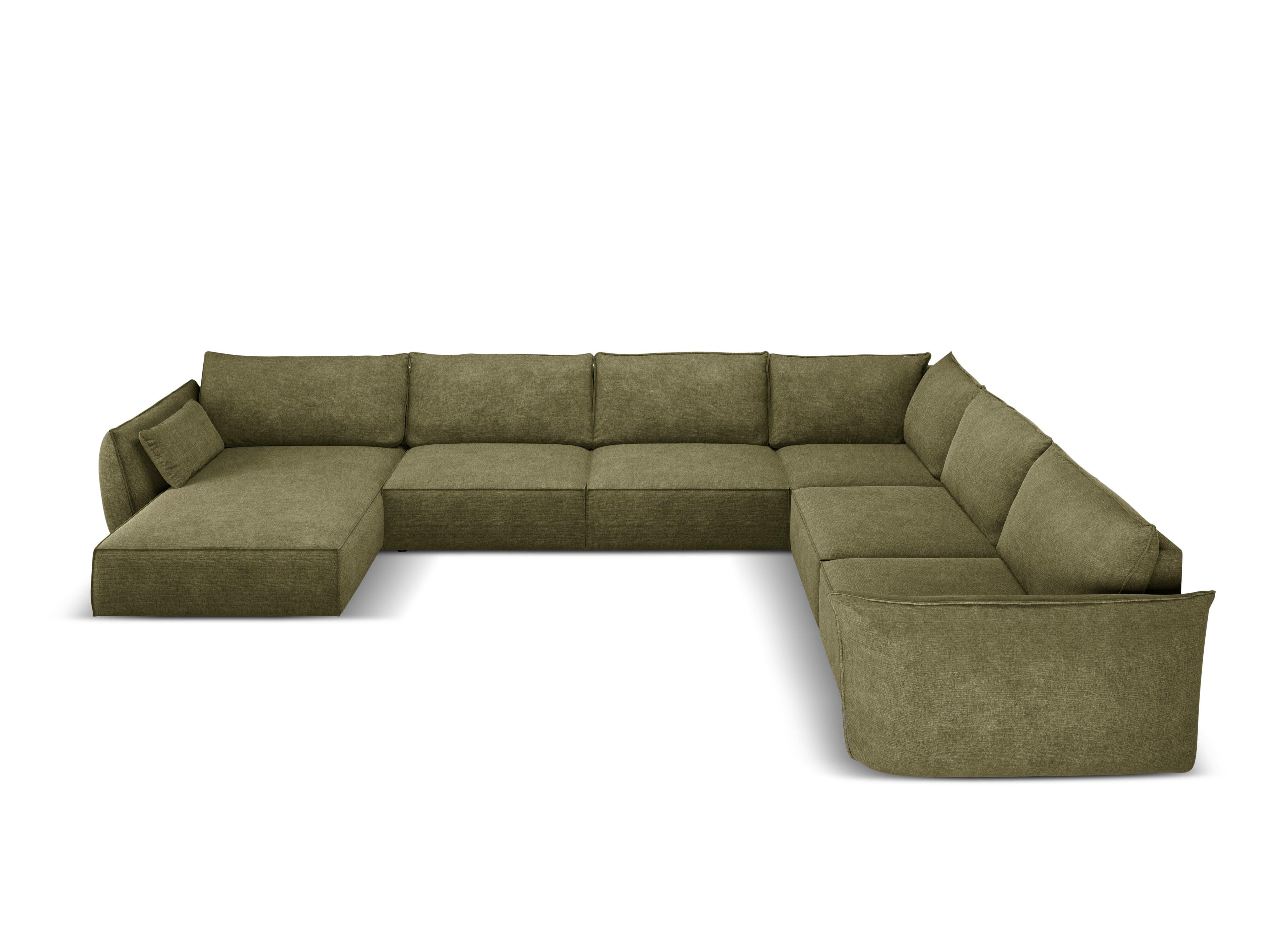 Narożnik panoramiczny w tkaninie szenilowej prawostronny VANDA zielony Mazzini Sofas Eye on Design