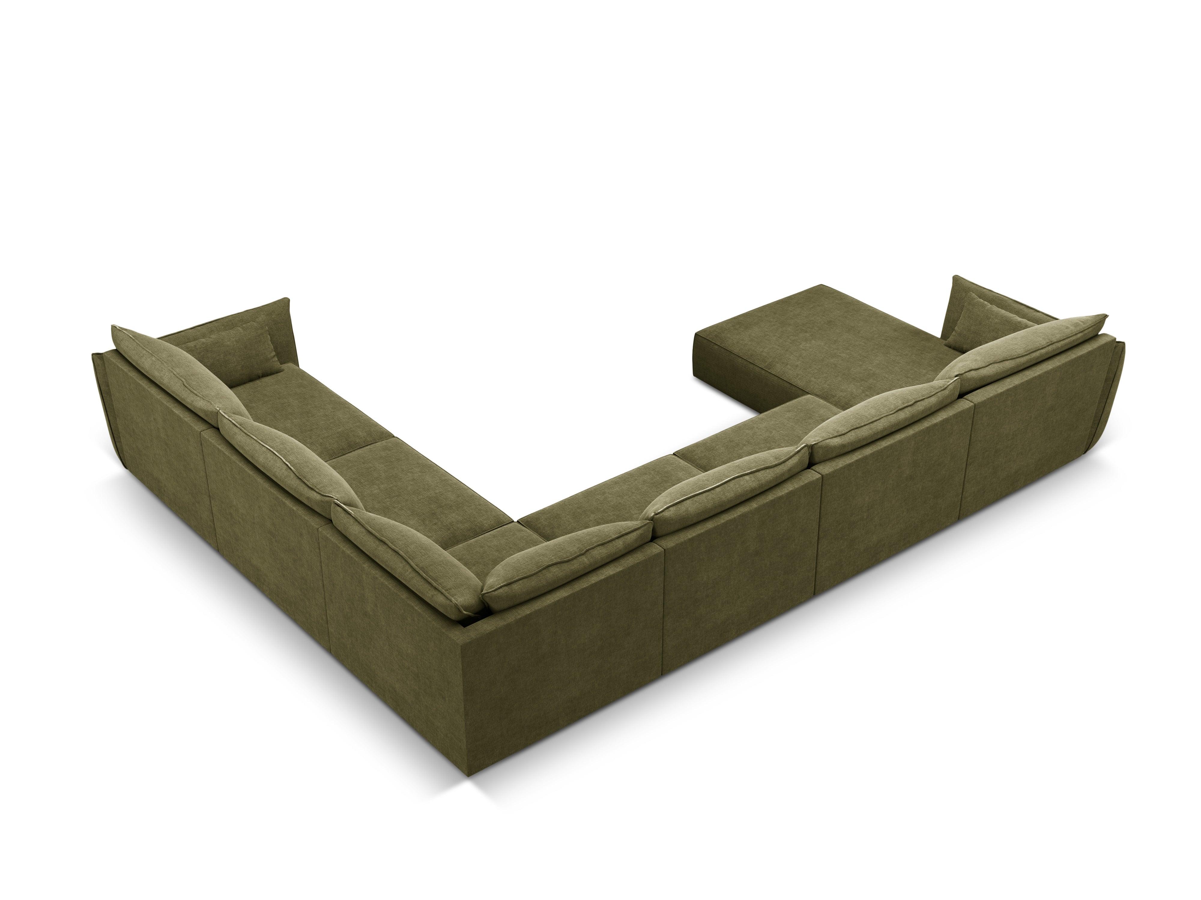 Narożnik panoramiczny w tkaninie szenilowej prawostronny VANDA zielony Mazzini Sofas Eye on Design