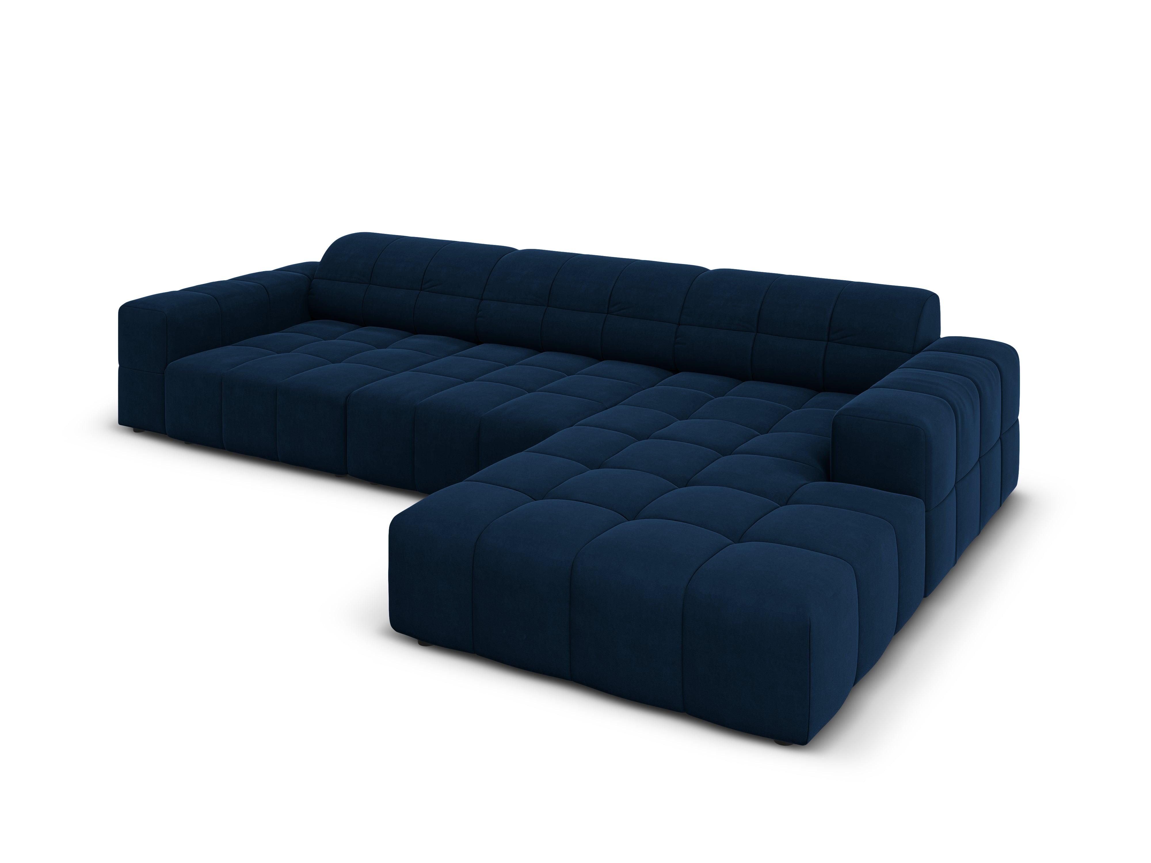 Narożnik prawostronny aksamitny 4-osobowy CHICAGO granat królewski Cosmopolitan Design Eye on Design