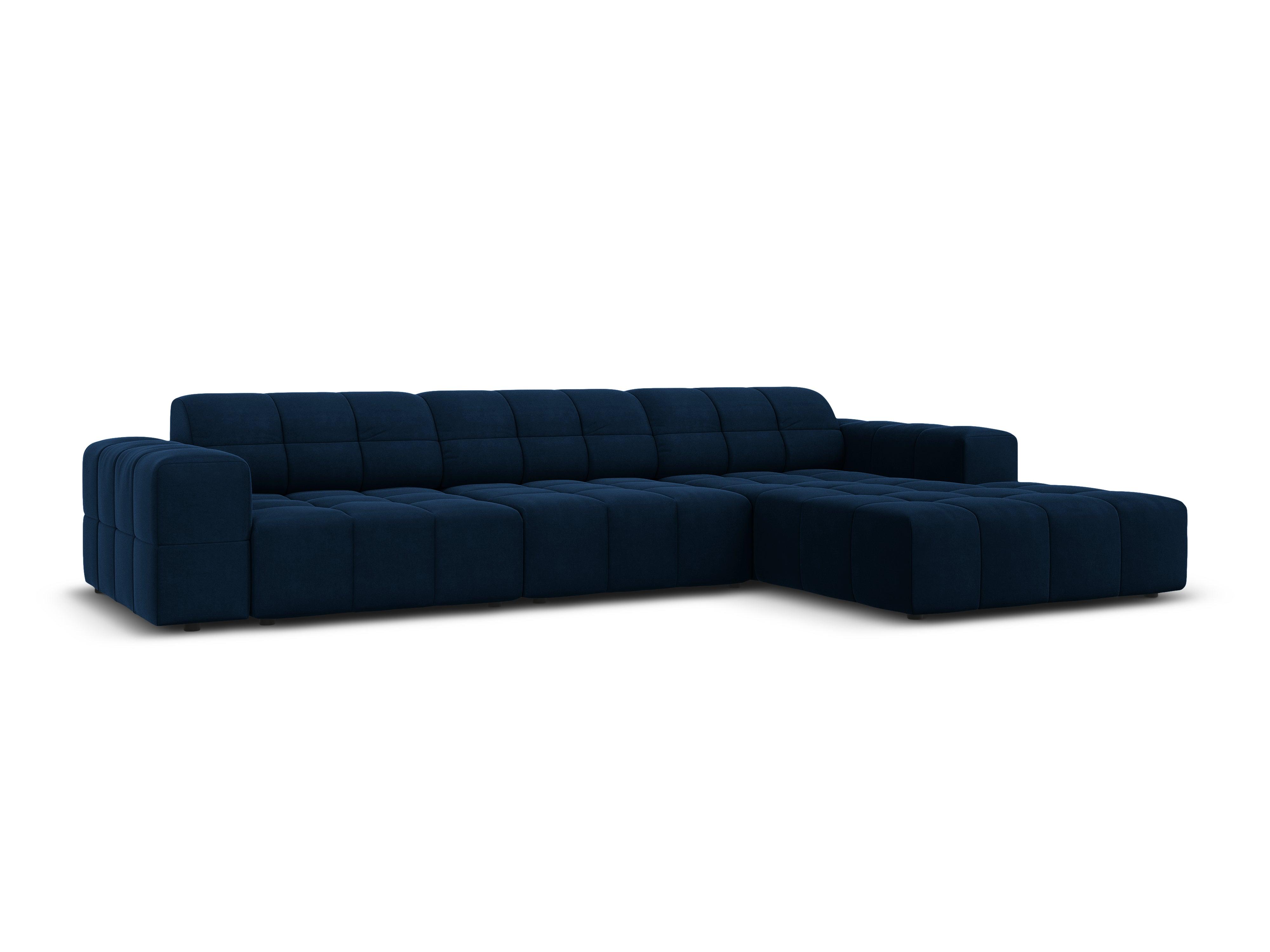 Narożnik prawostronny aksamitny 4-osobowy CHICAGO granat królewski Cosmopolitan Design Eye on Design