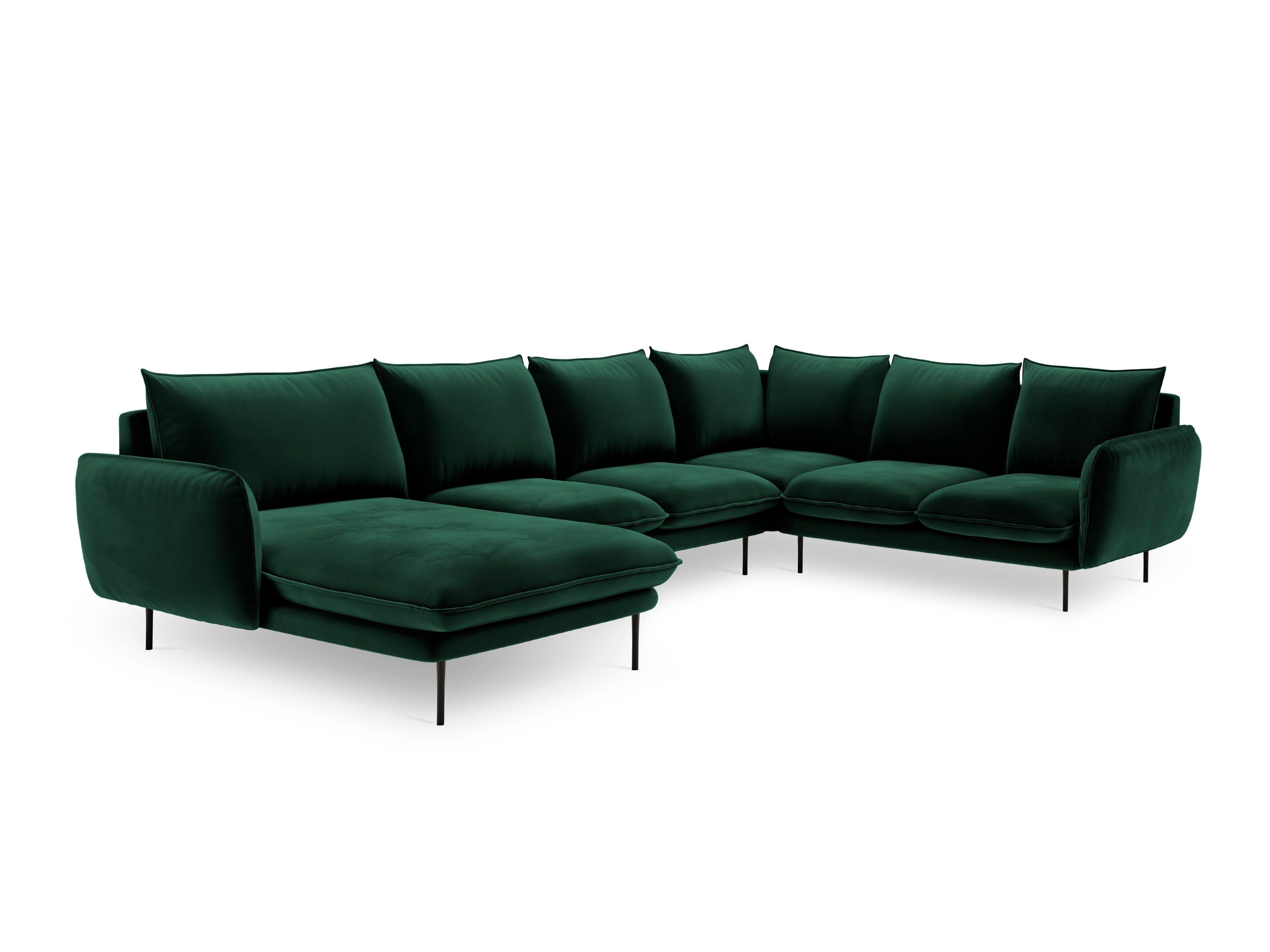 Narożnik prawostronny aksamitny panoramiczny VIENNA zielony z czarną podstawą Cosmopolitan Design Eye on Design