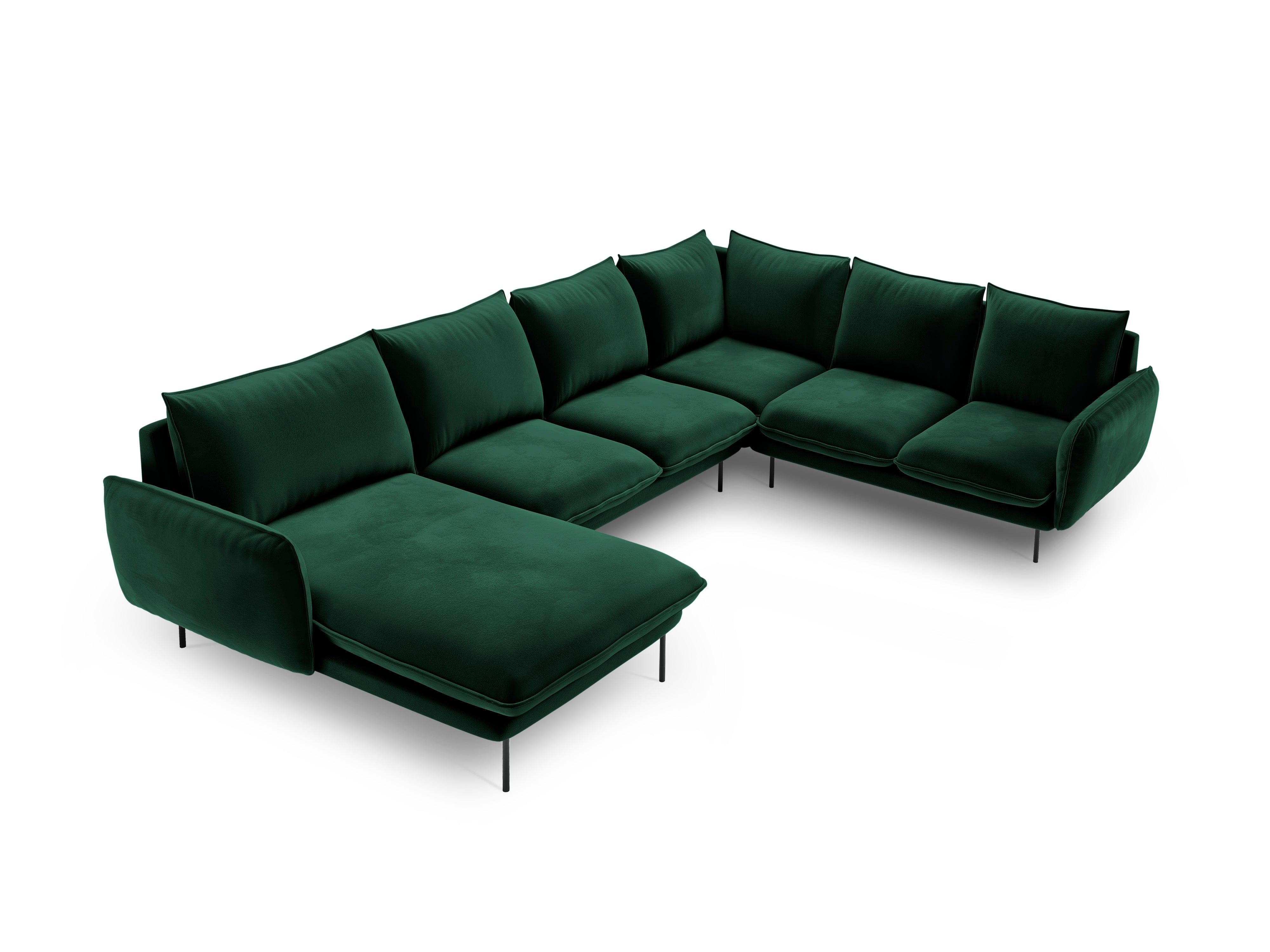 Narożnik prawostronny aksamitny panoramiczny VIENNA zielony z czarną podstawą Cosmopolitan Design Eye on Design