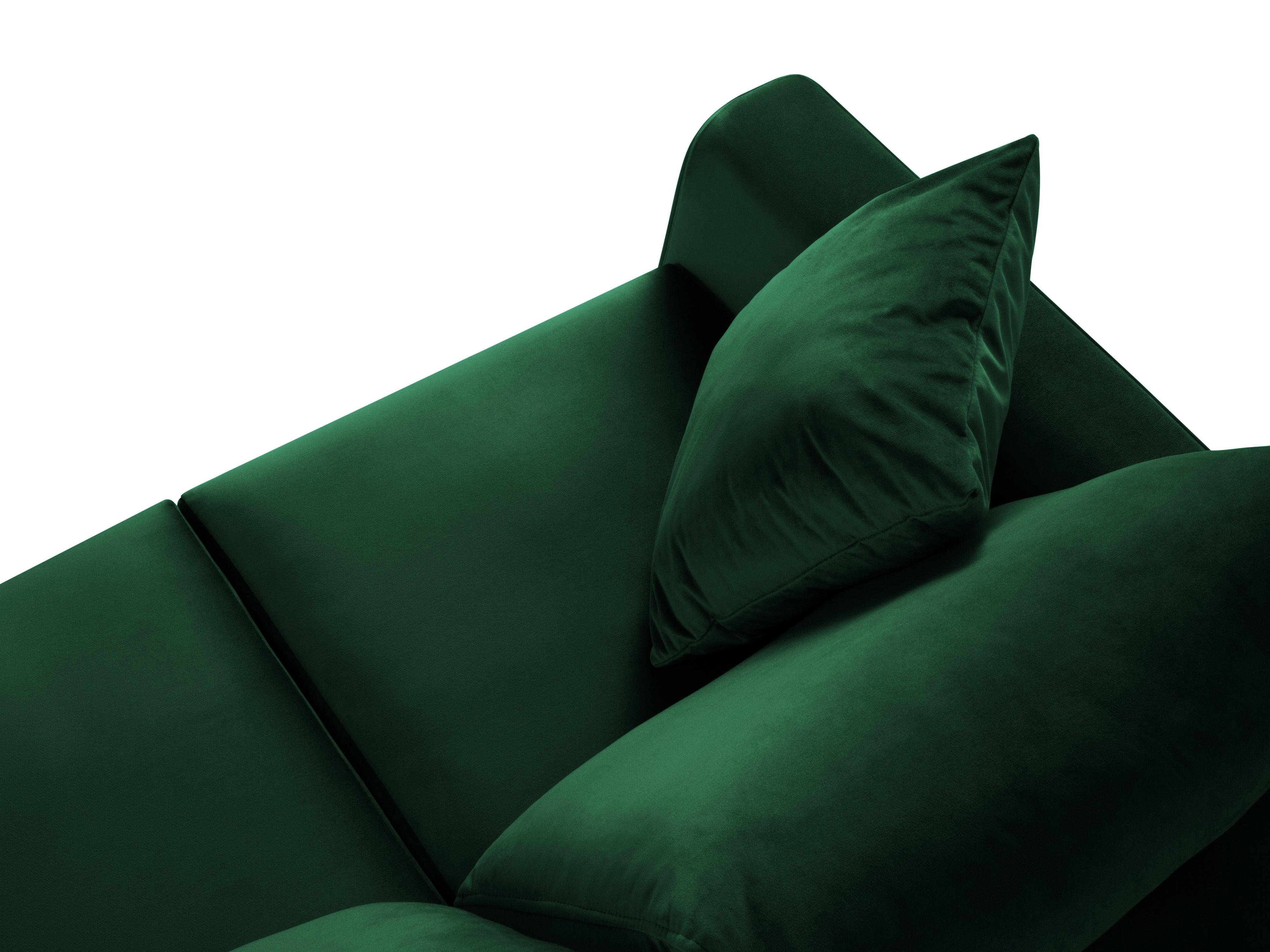 Narożnik prawostronny aksamitny z funkcją spania CARTADERA butelkowa zieleń ze złotą podstawą Mazzini Sofas Eye on Design