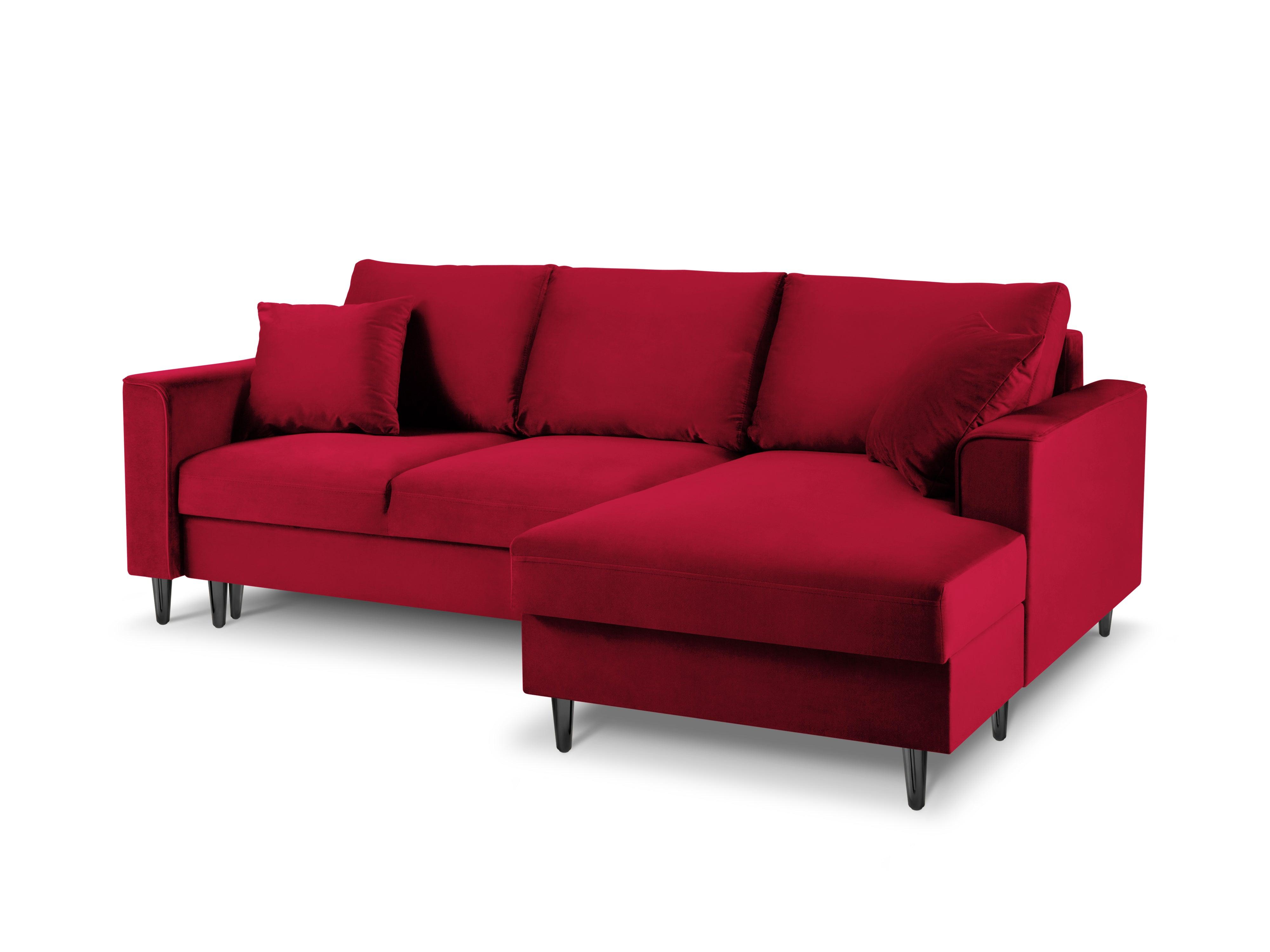 Narożnik prawostronny aksamitny z funkcją spania CARTADERA czerwony z czarną podstawą Mazzini Sofas Eye on Design