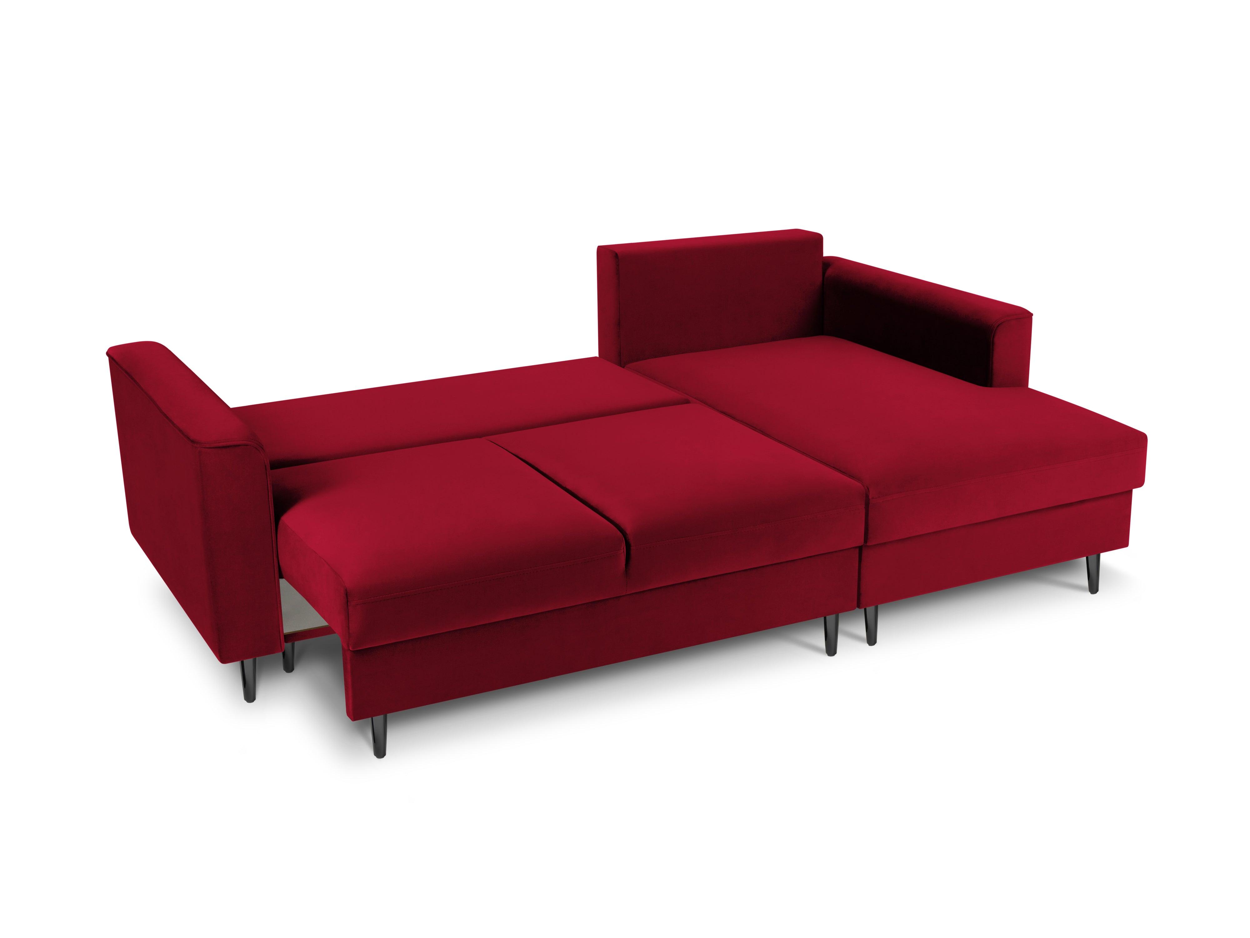 Narożnik prawostronny aksamitny z funkcją spania CARTADERA czerwony z czarną podstawą Mazzini Sofas Eye on Design