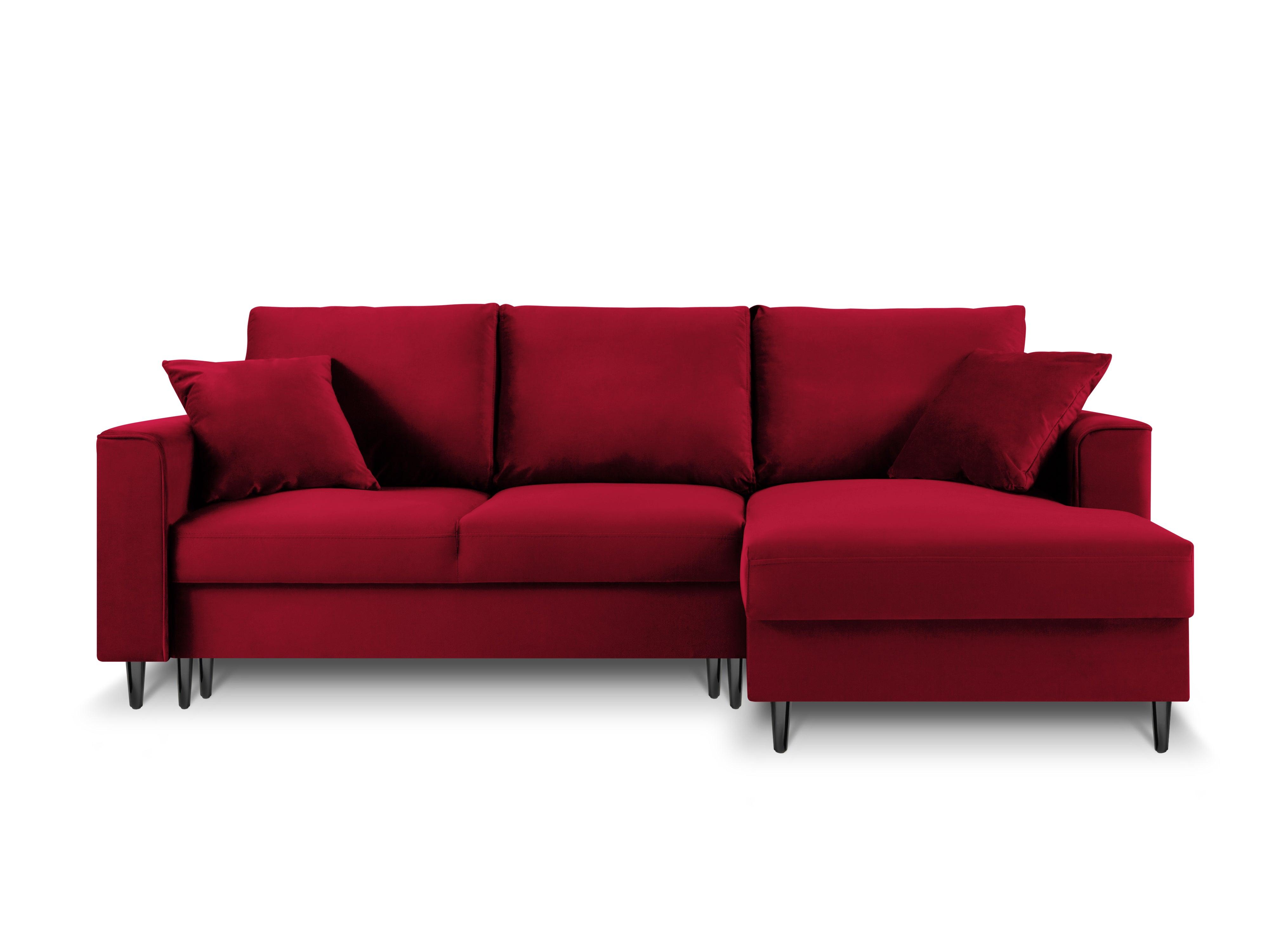 Narożnik prawostronny aksamitny z funkcją spania CARTADERA czerwony z czarną podstawą Mazzini Sofas Eye on Design