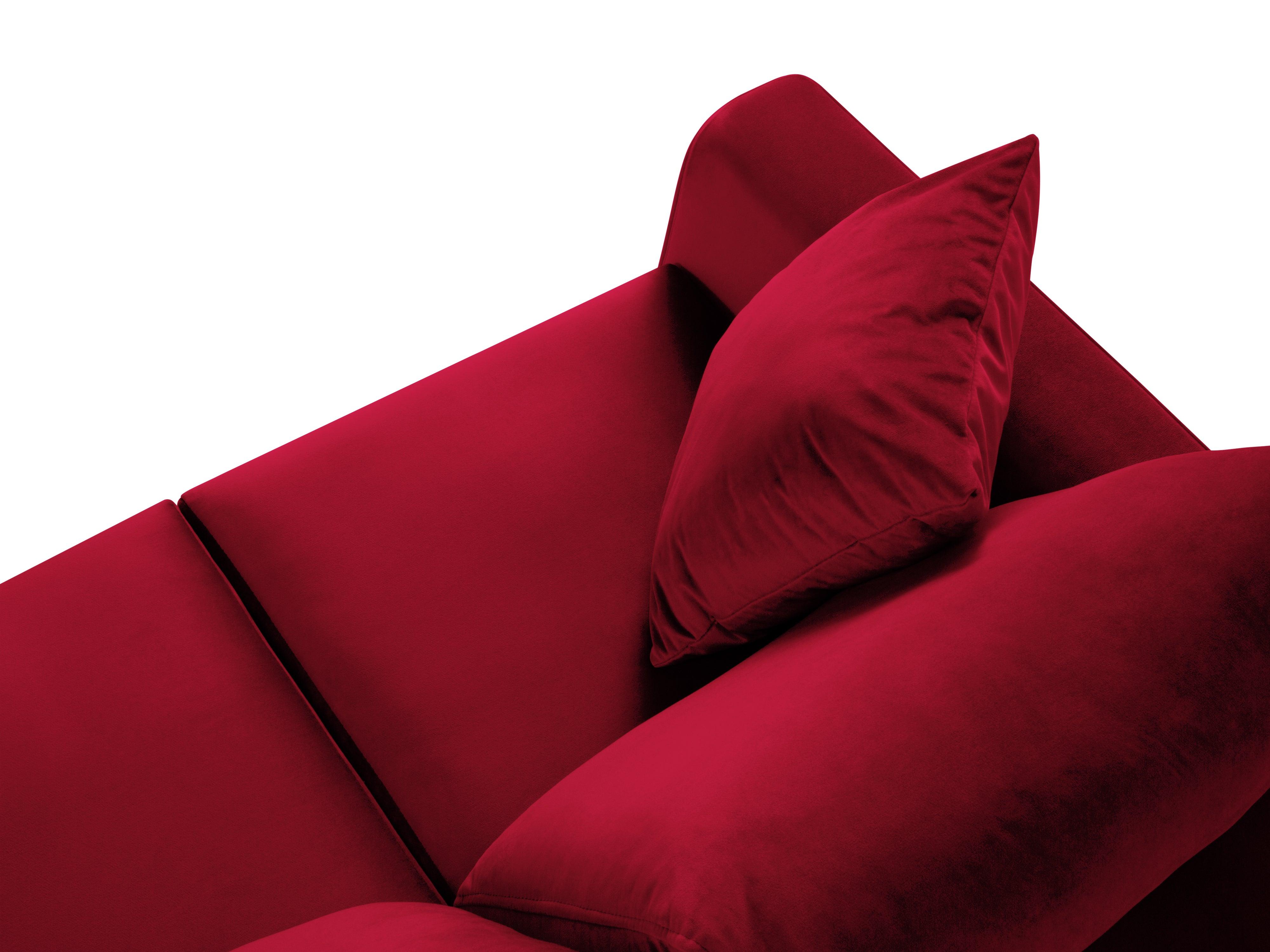 Narożnik prawostronny aksamitny z funkcją spania CARTADERA czerwony z czarną podstawą Mazzini Sofas Eye on Design