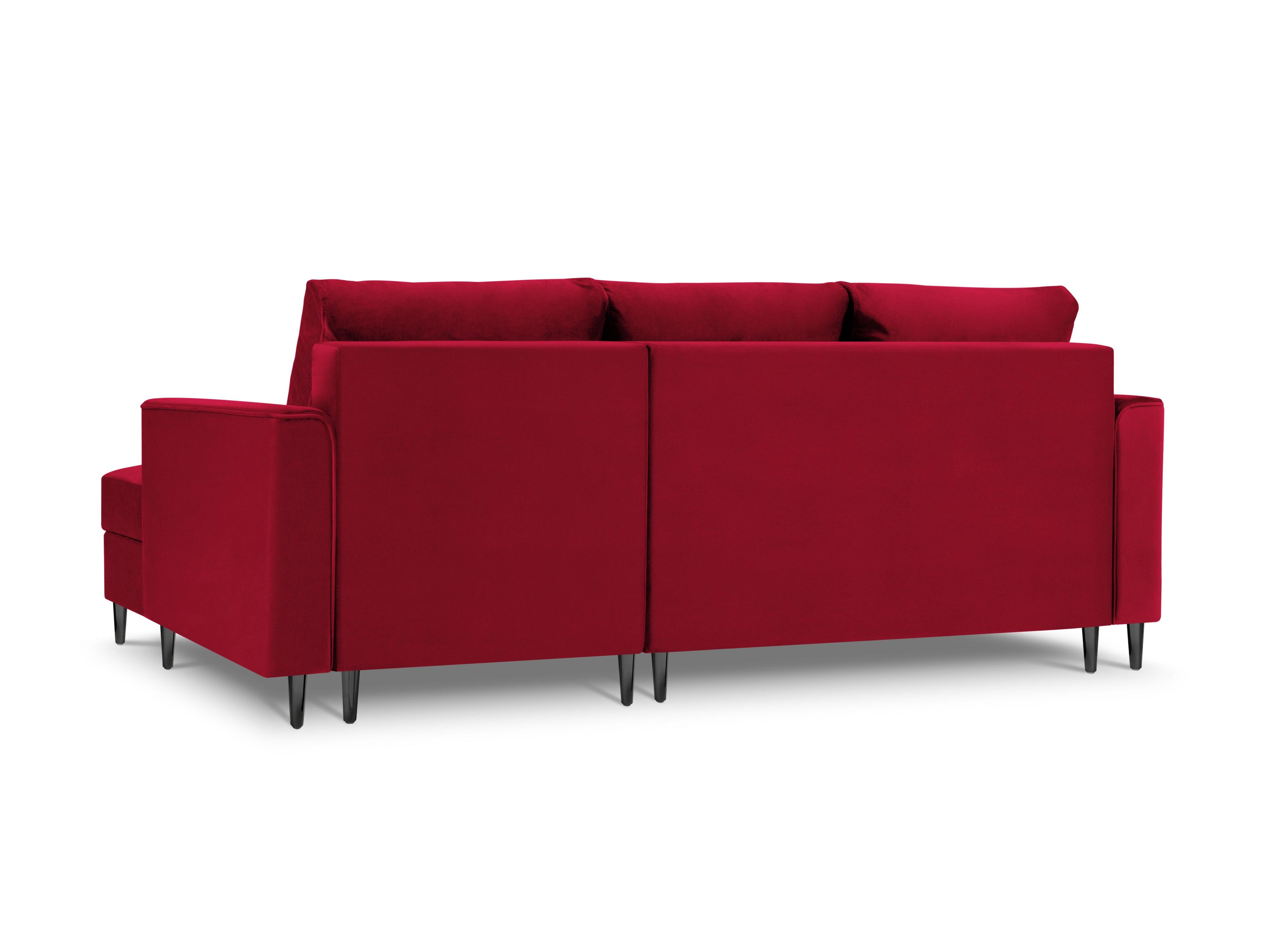 Narożnik prawostronny aksamitny z funkcją spania CARTADERA czerwony z czarną podstawą Mazzini Sofas Eye on Design