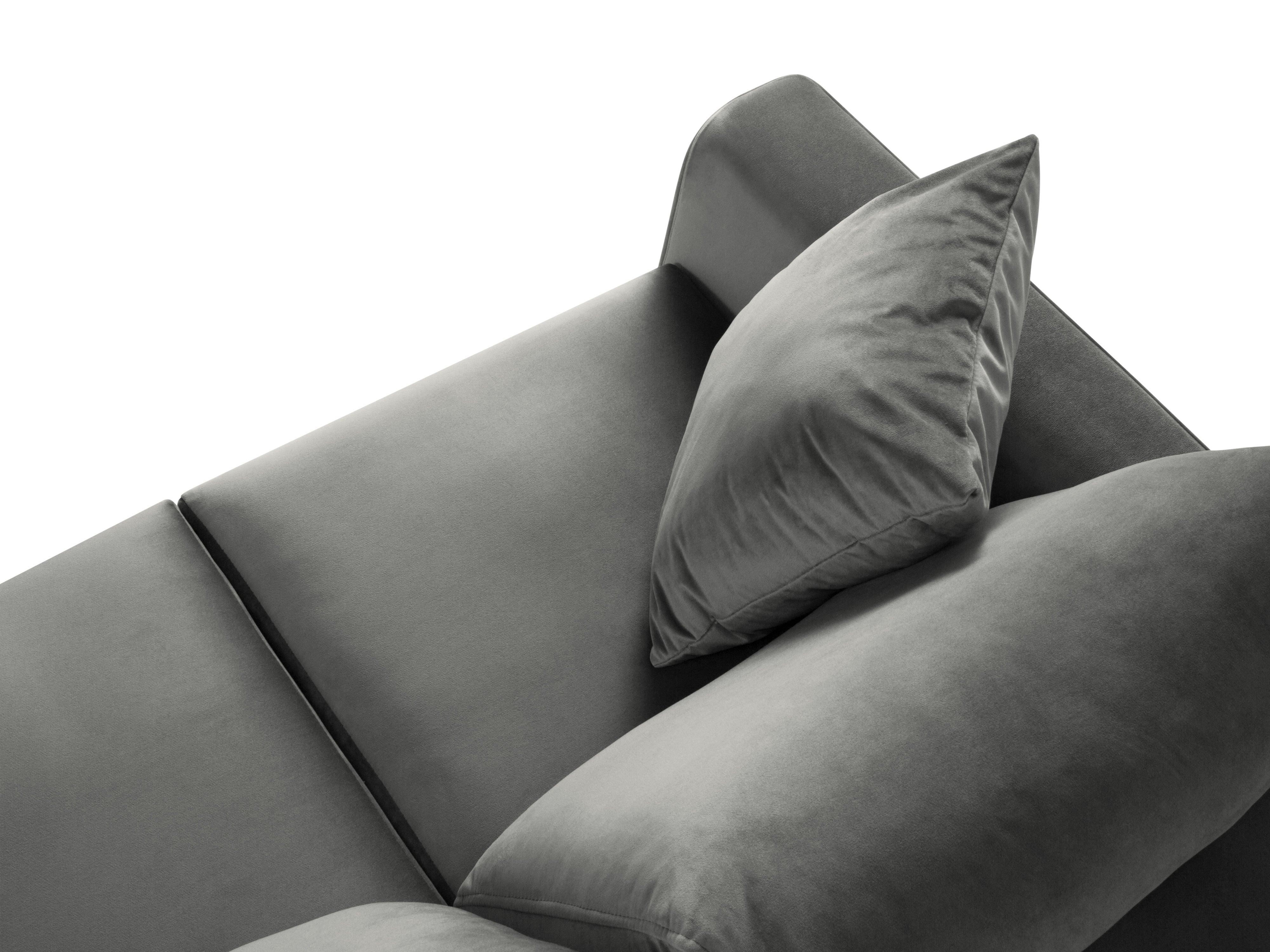 Narożnik prawostronny aksamitny z funkcją spania CARTADERA jasnoszary z czarną podstawą Mazzini Sofas Eye on Design