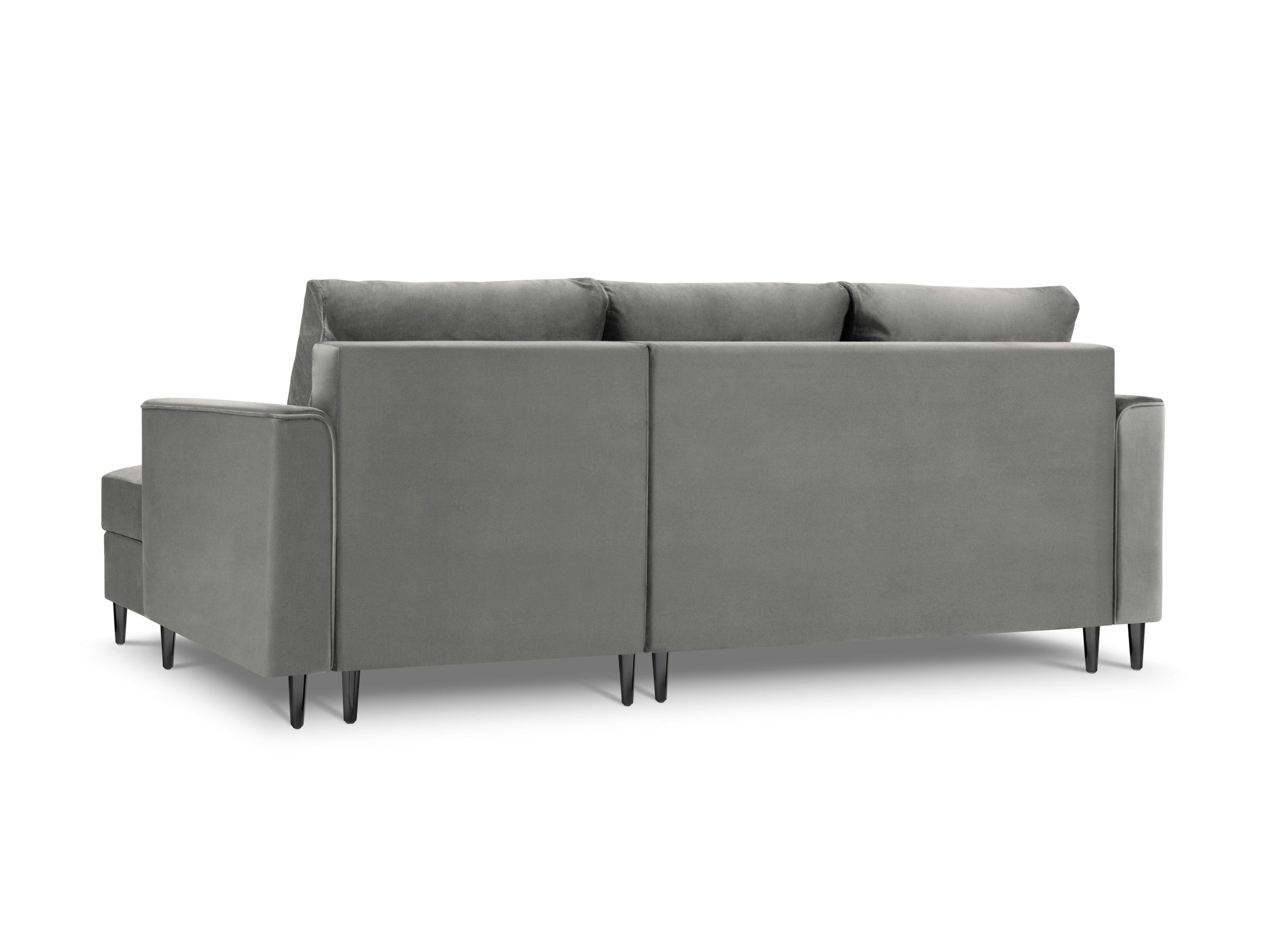 Narożnik prawostronny aksamitny z funkcją spania CARTADERA jasnoszary z czarną podstawą Mazzini Sofas Eye on Design