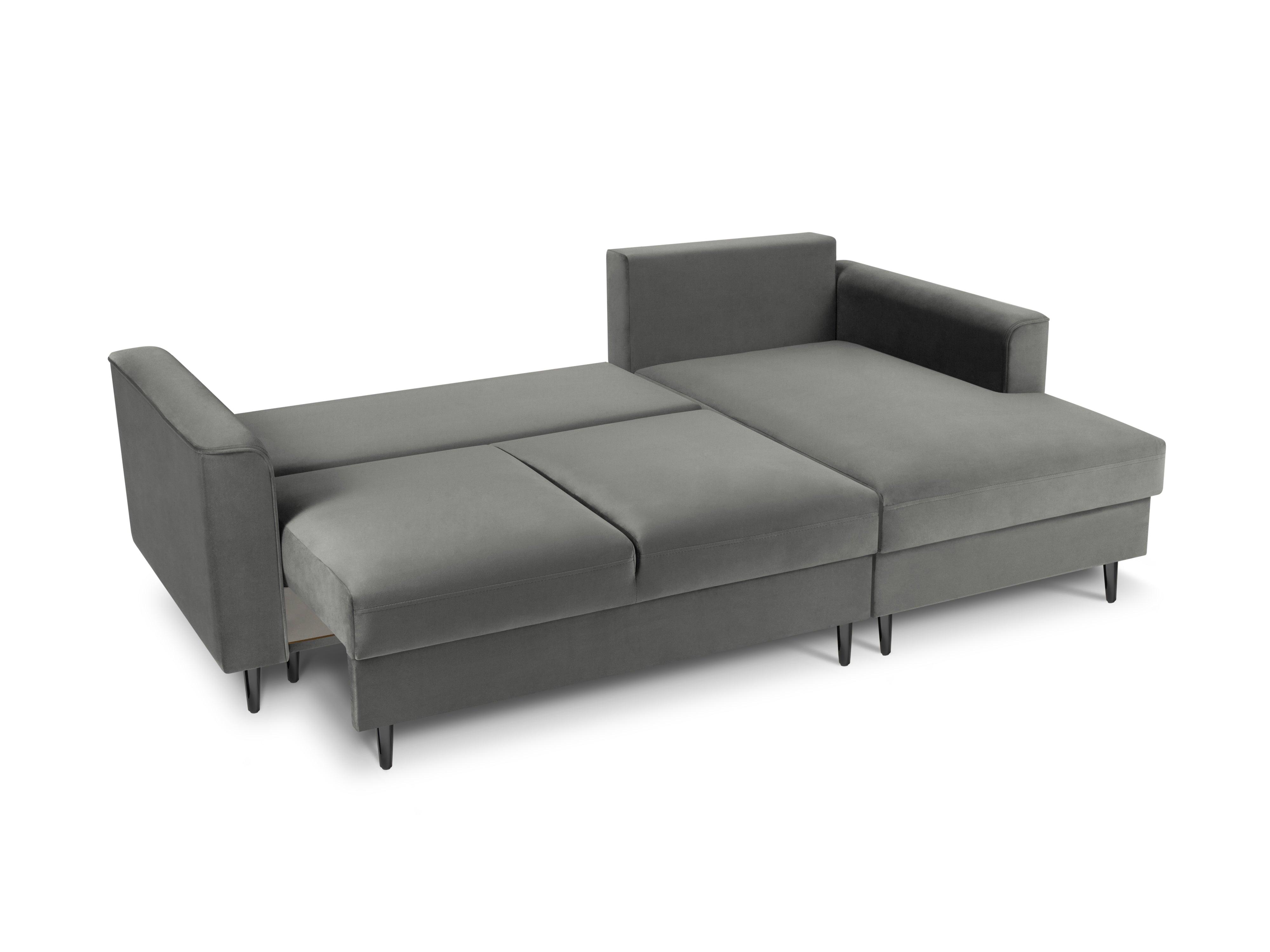 Narożnik prawostronny aksamitny z funkcją spania CARTADERA jasnoszary z czarną podstawą Mazzini Sofas Eye on Design