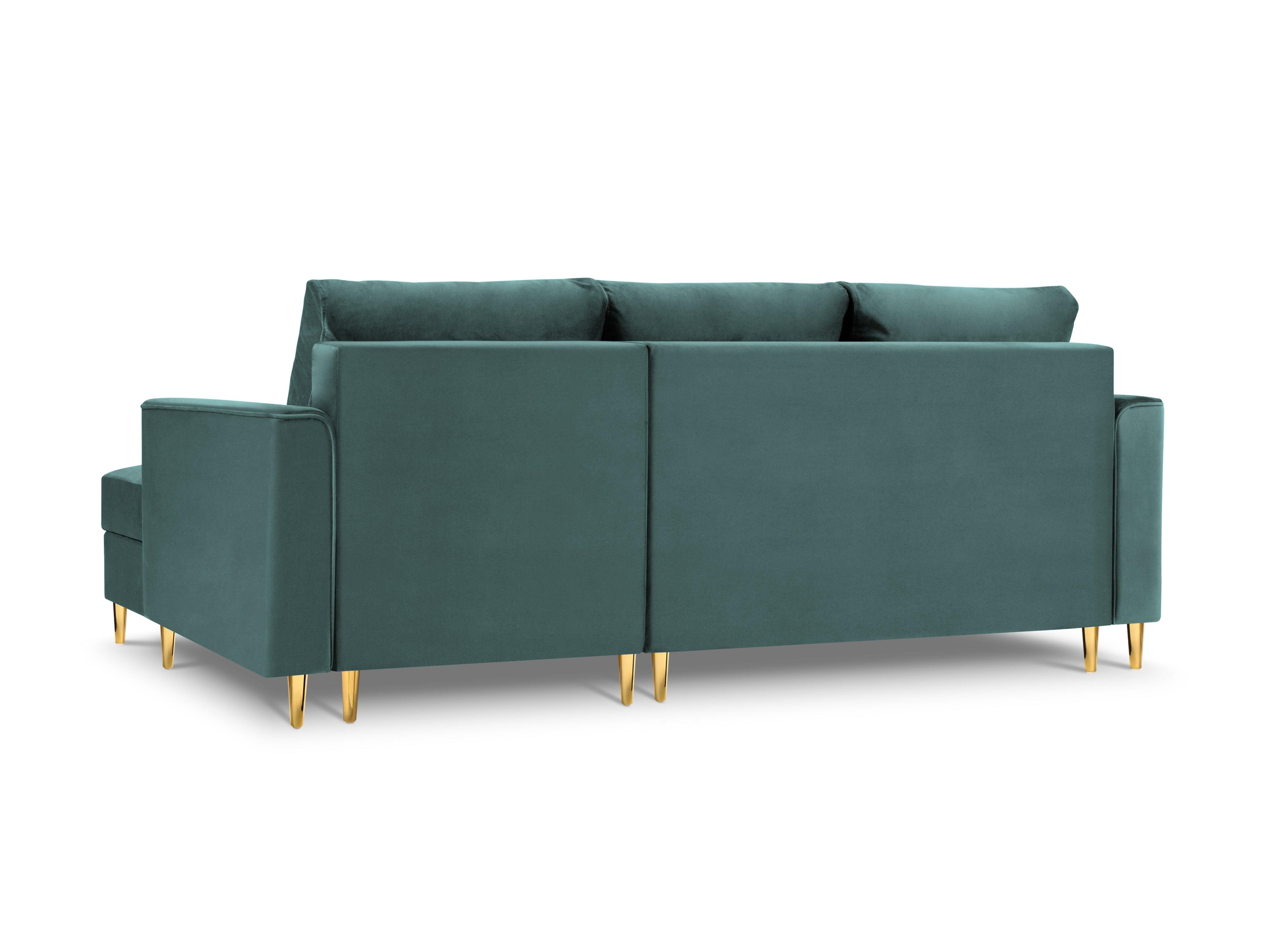 Narożnik prawostronny aksamitny z funkcją spania CARTADERA petrol ze złotą podstawą Mazzini Sofas Eye on Design