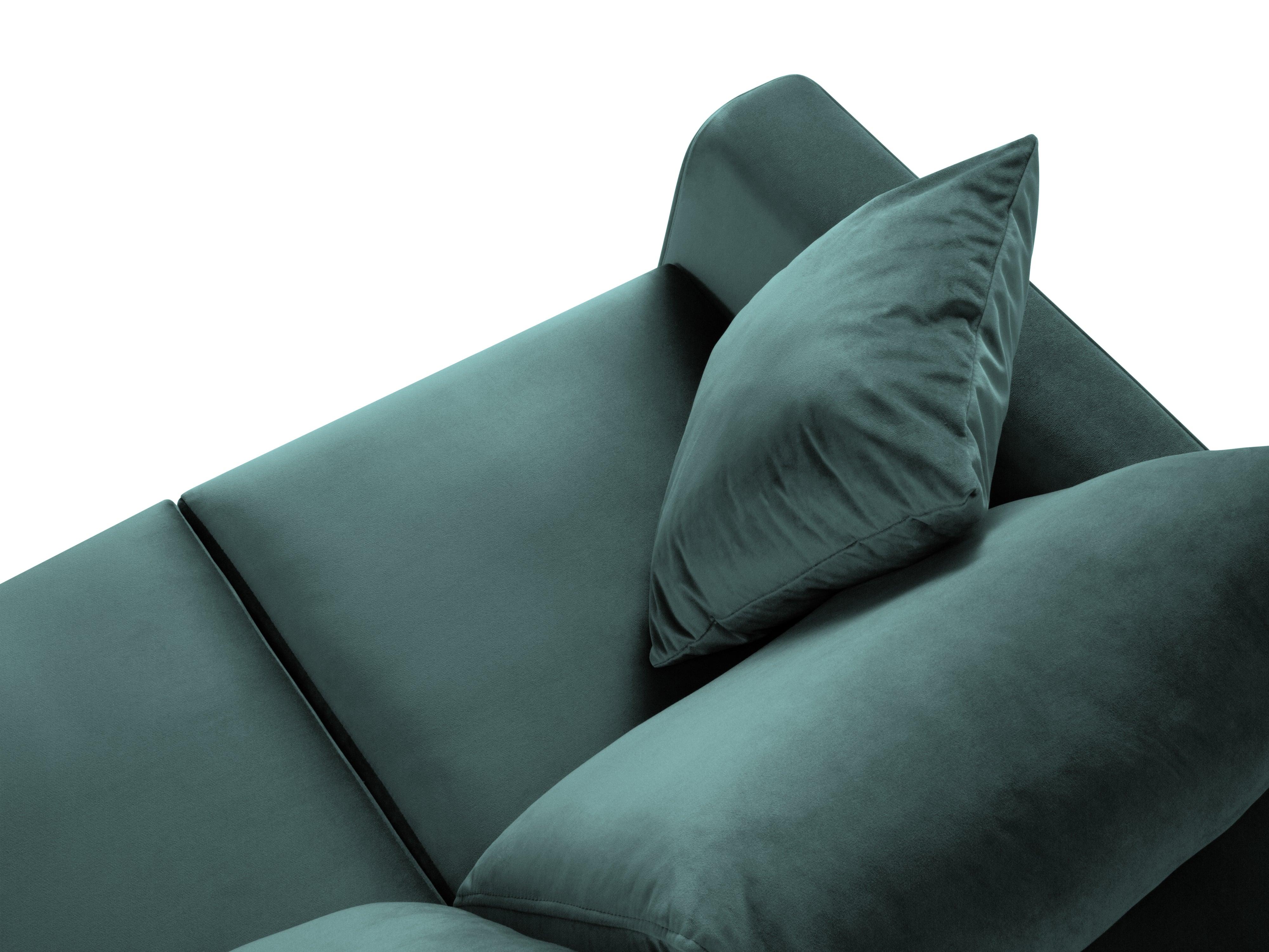 Narożnik prawostronny aksamitny z funkcją spania CARTADERA petrol ze złotą podstawą Mazzini Sofas Eye on Design