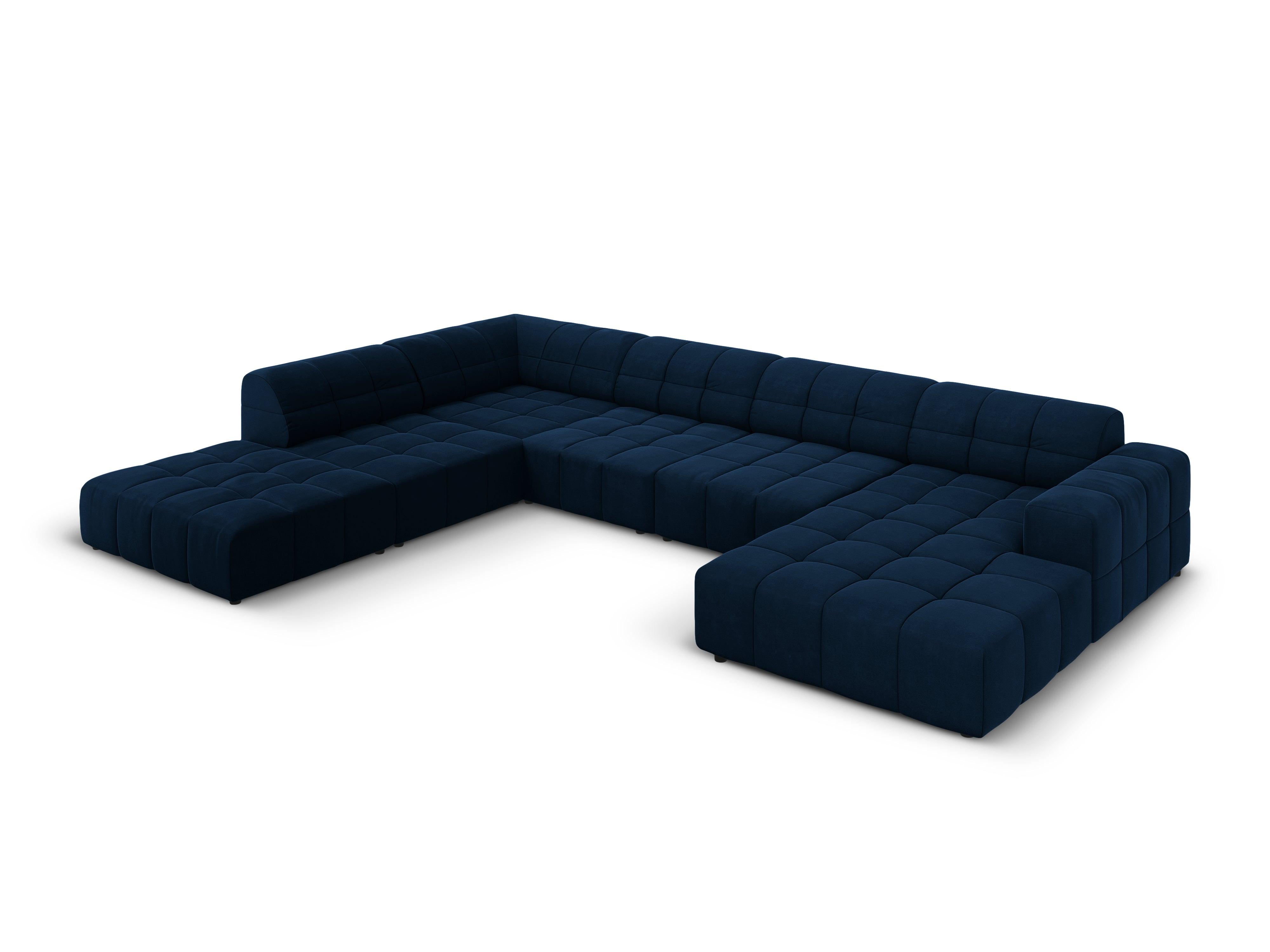 Narożnik w kształcie U aksamitny lewostronny CHICAGO granat królewski Cosmopolitan Design Eye on Design