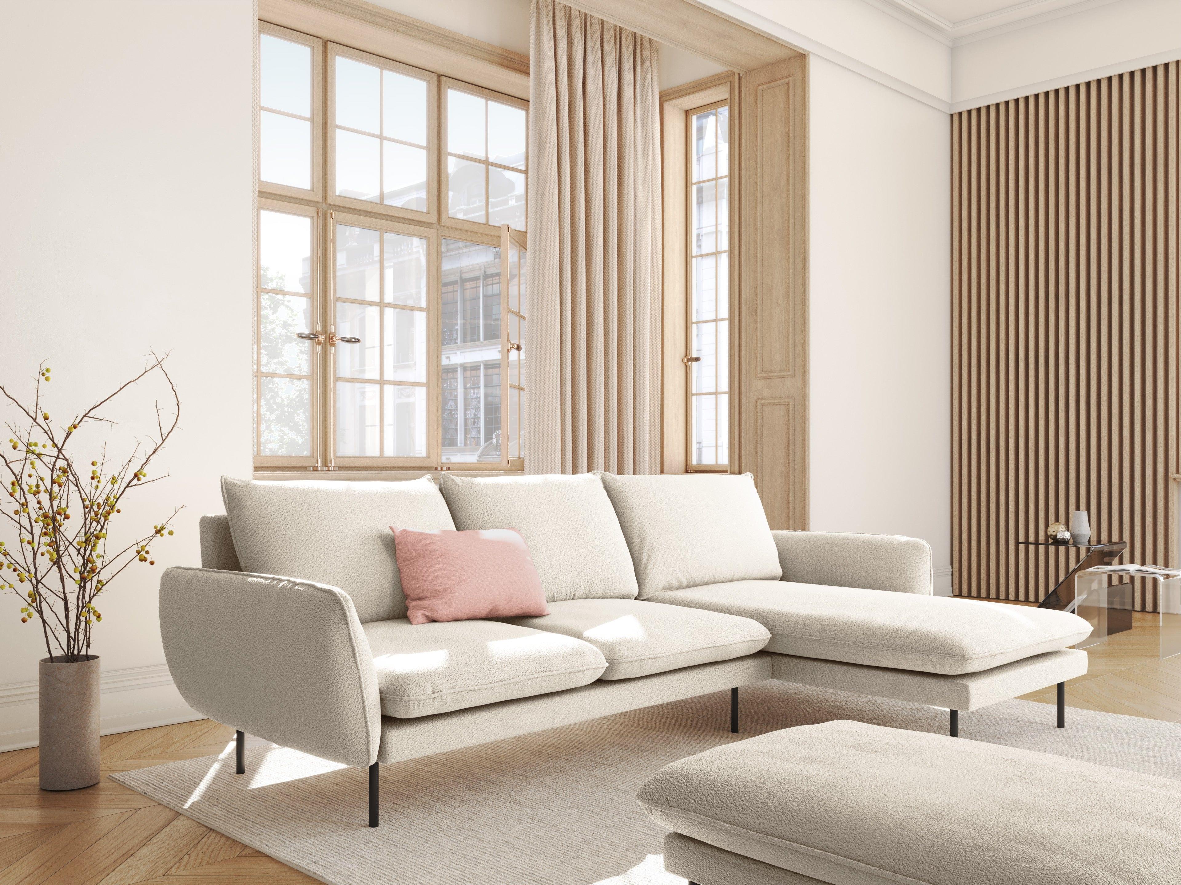 Narożnik w tkaninie boucle prawostronny VIENNA beżowy z czarną podstawą Cosmopolitan Design Eye on Design