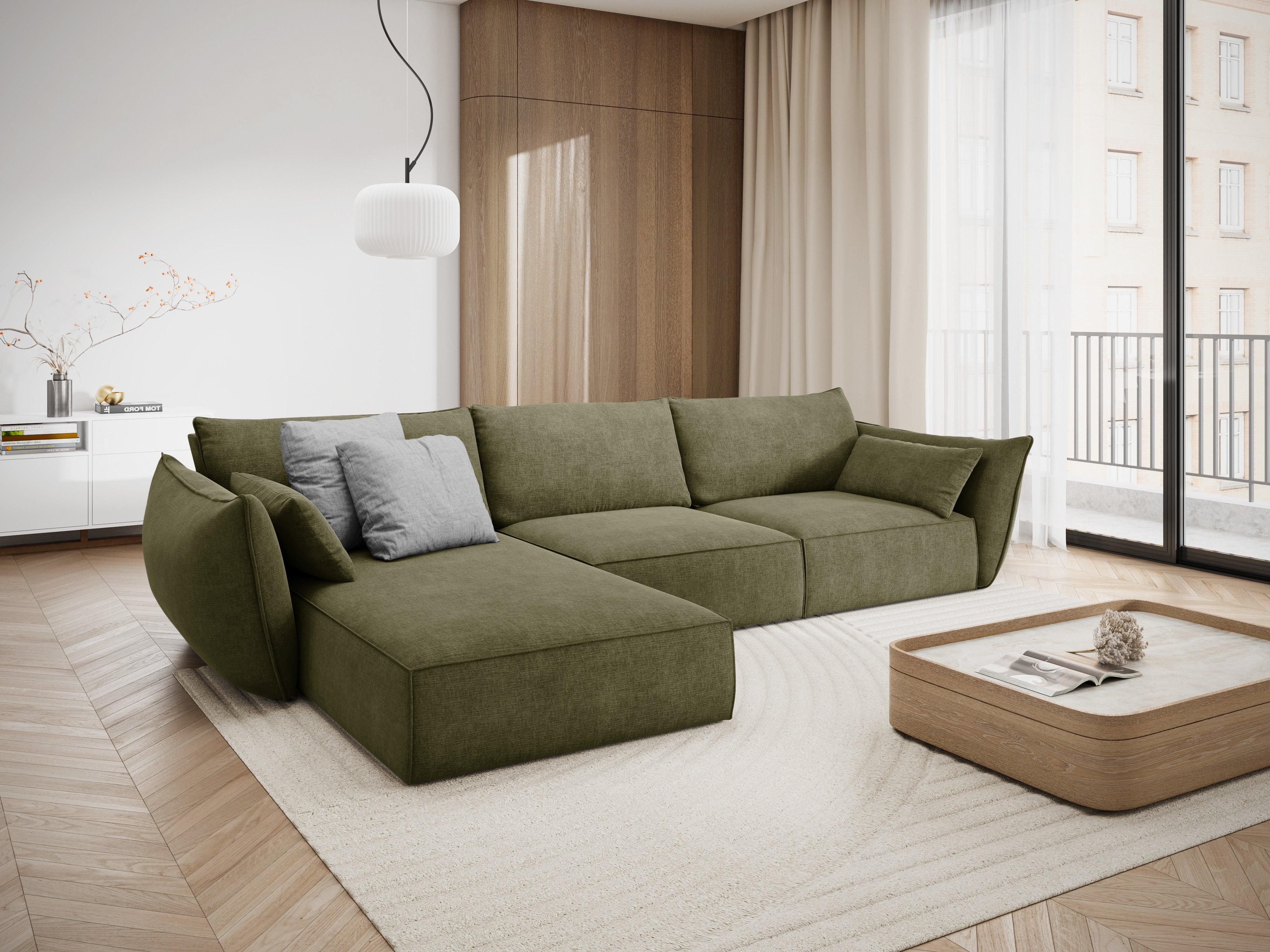 Narożnik w tkaninie szenilowej lewostronny 4-osobowy VANDA zielony Mazzini Sofas Eye on Design