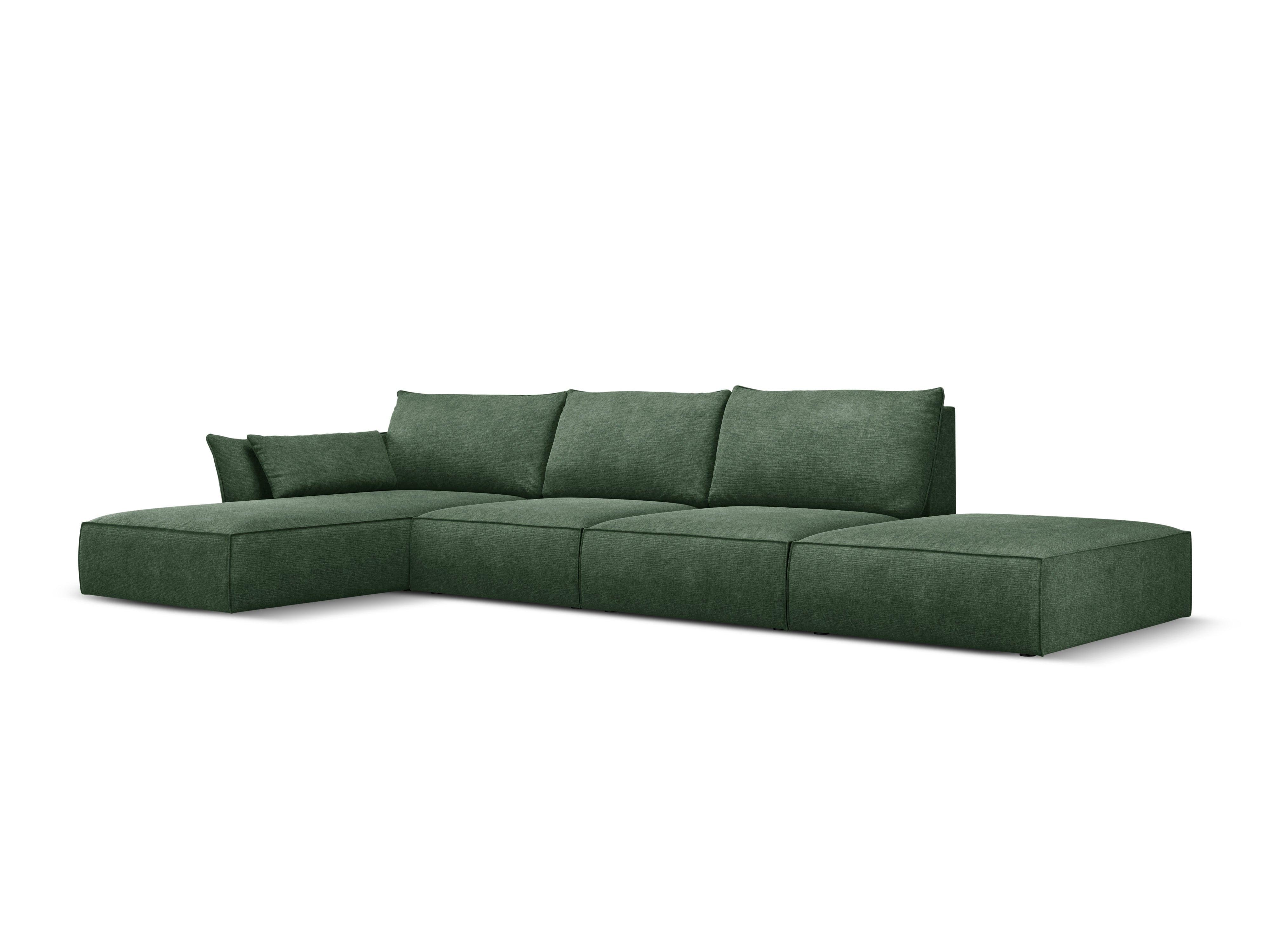 Narożnik w tkaninie szenilowej lewostronny otwarty VANDA butelkowa zieleń Mazzini Sofas Eye on Design