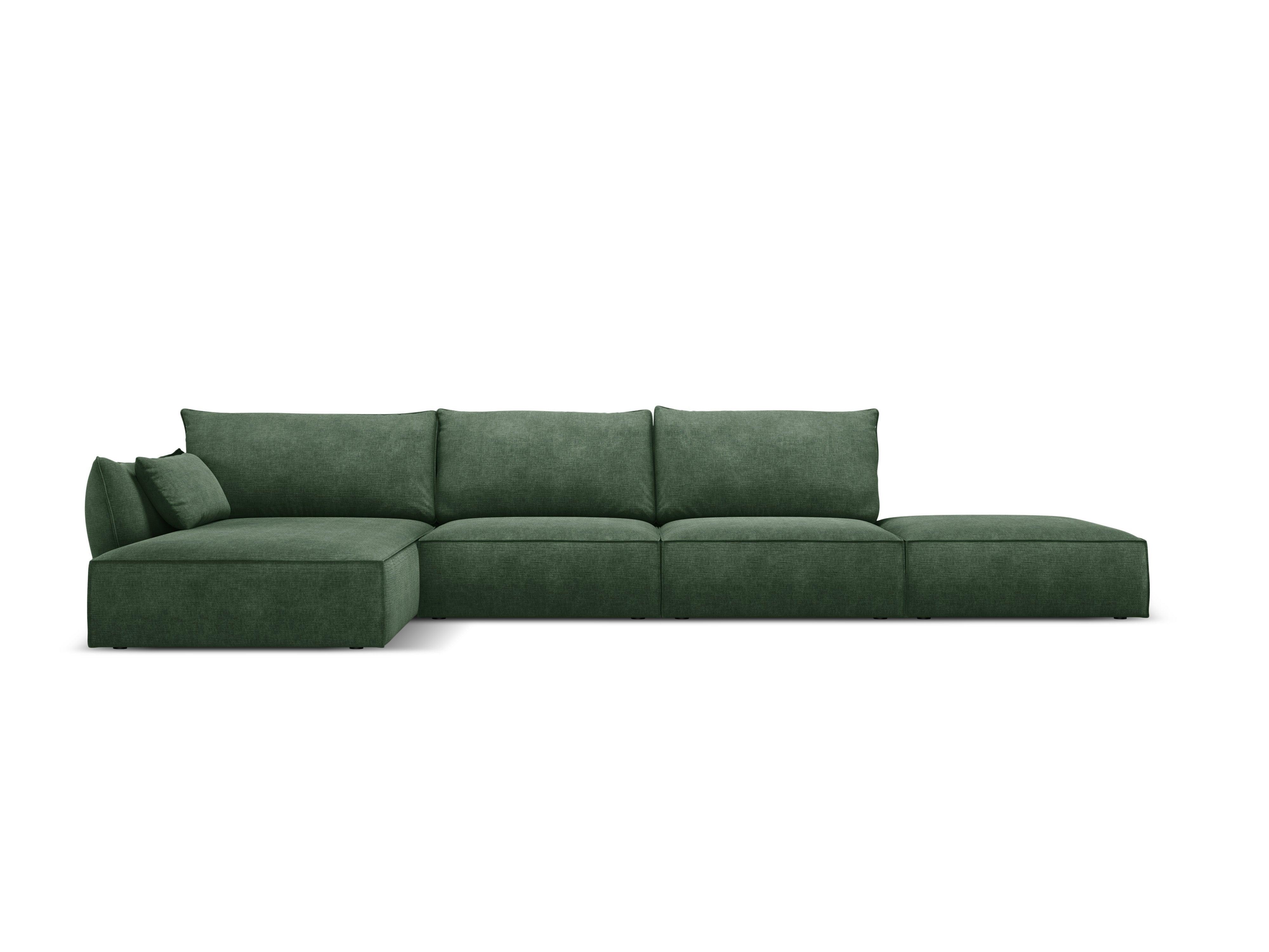 Narożnik w tkaninie szenilowej lewostronny otwarty VANDA butelkowa zieleń Mazzini Sofas Eye on Design