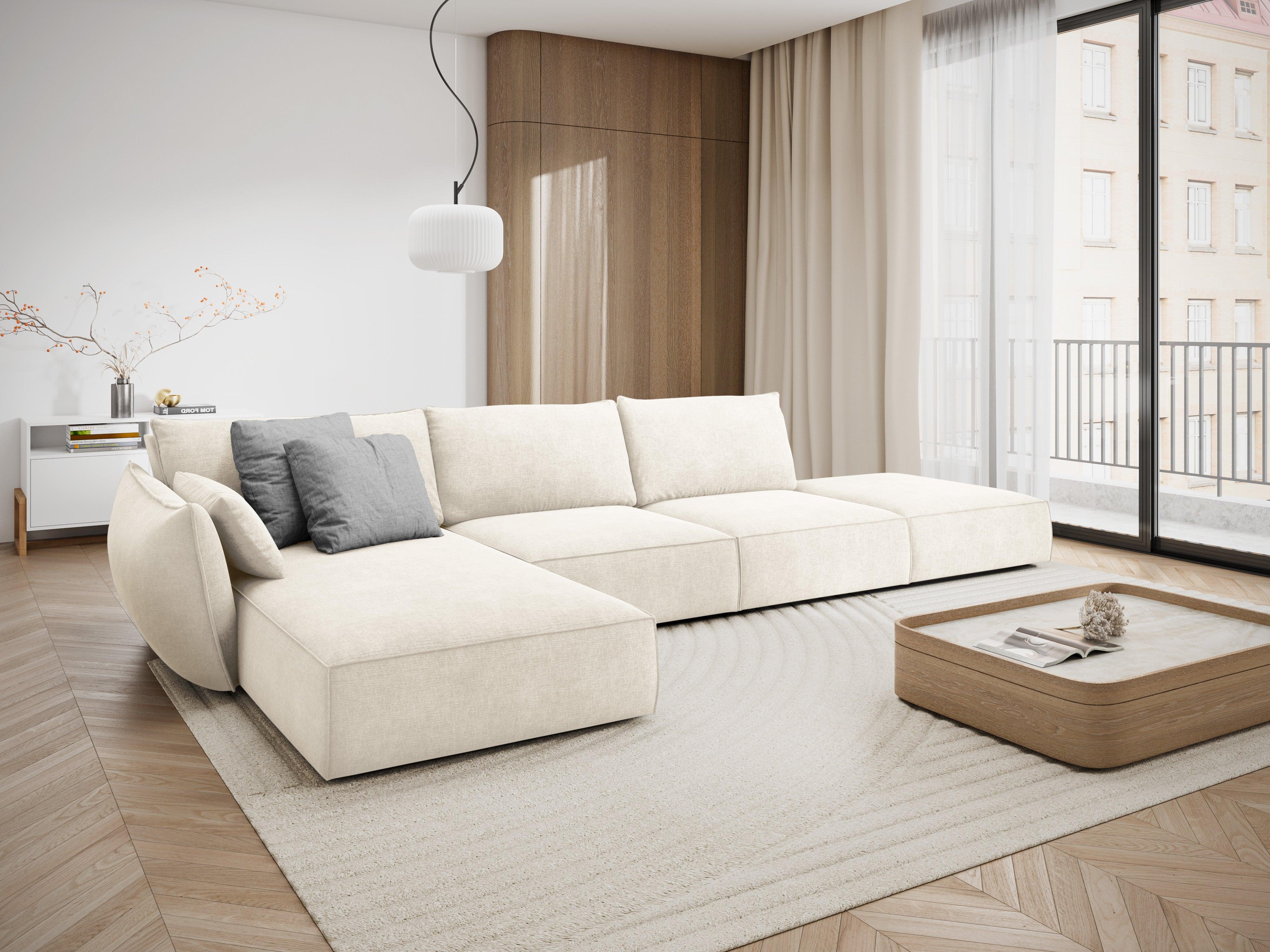 Narożnik w tkaninie szenilowej lewostronny otwarty VANDA jasnobeżowy Mazzini Sofas Eye on Design