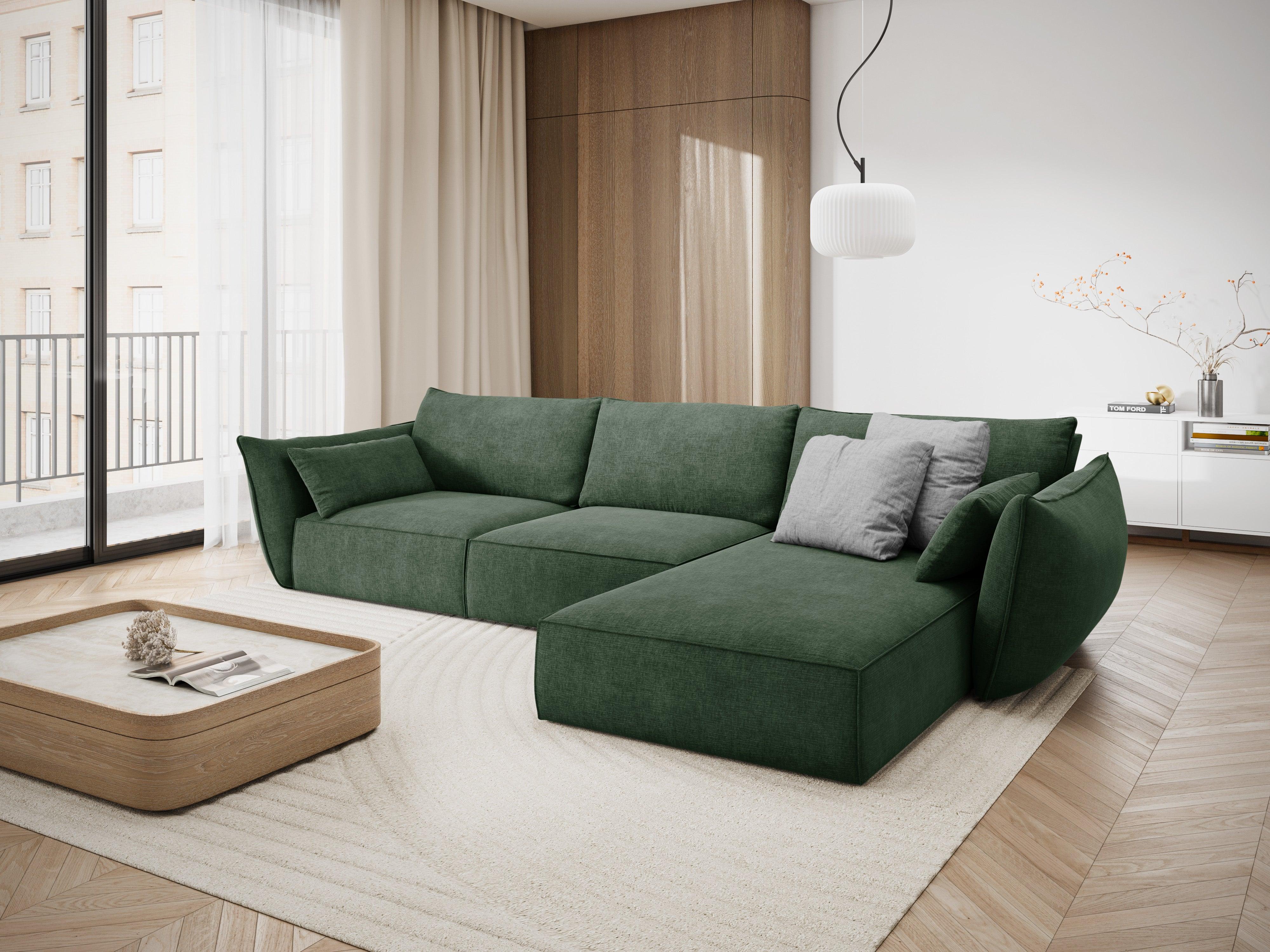 Narożnik w tkaninie szenilowej prawostronny 4-osobowy VANDA butelkowa zieleń Mazzini Sofas Eye on Design