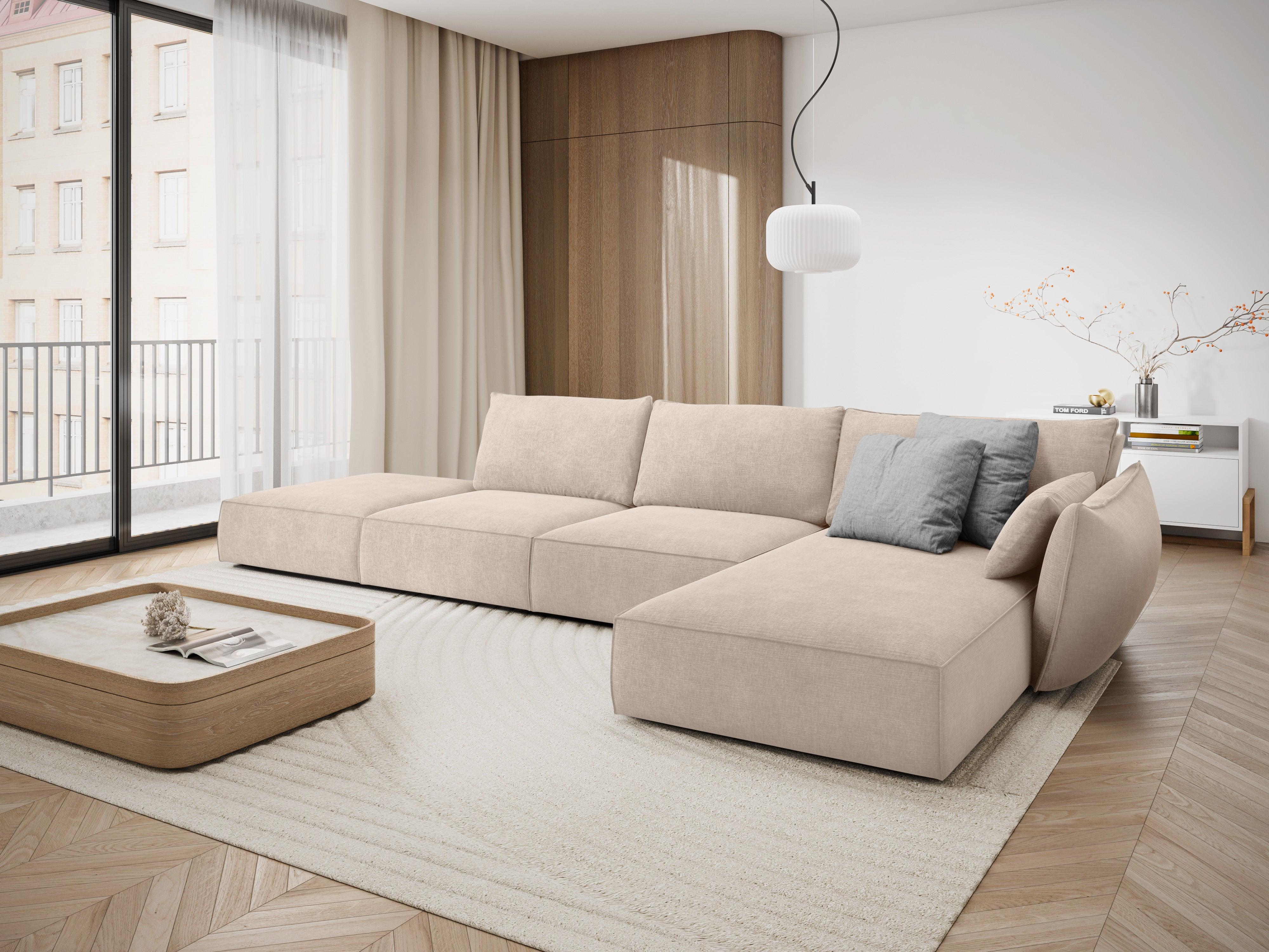 Narożnik w tkaninie szenilowej prawostronny otwarty VANDA beżowy Mazzini Sofas Eye on Design