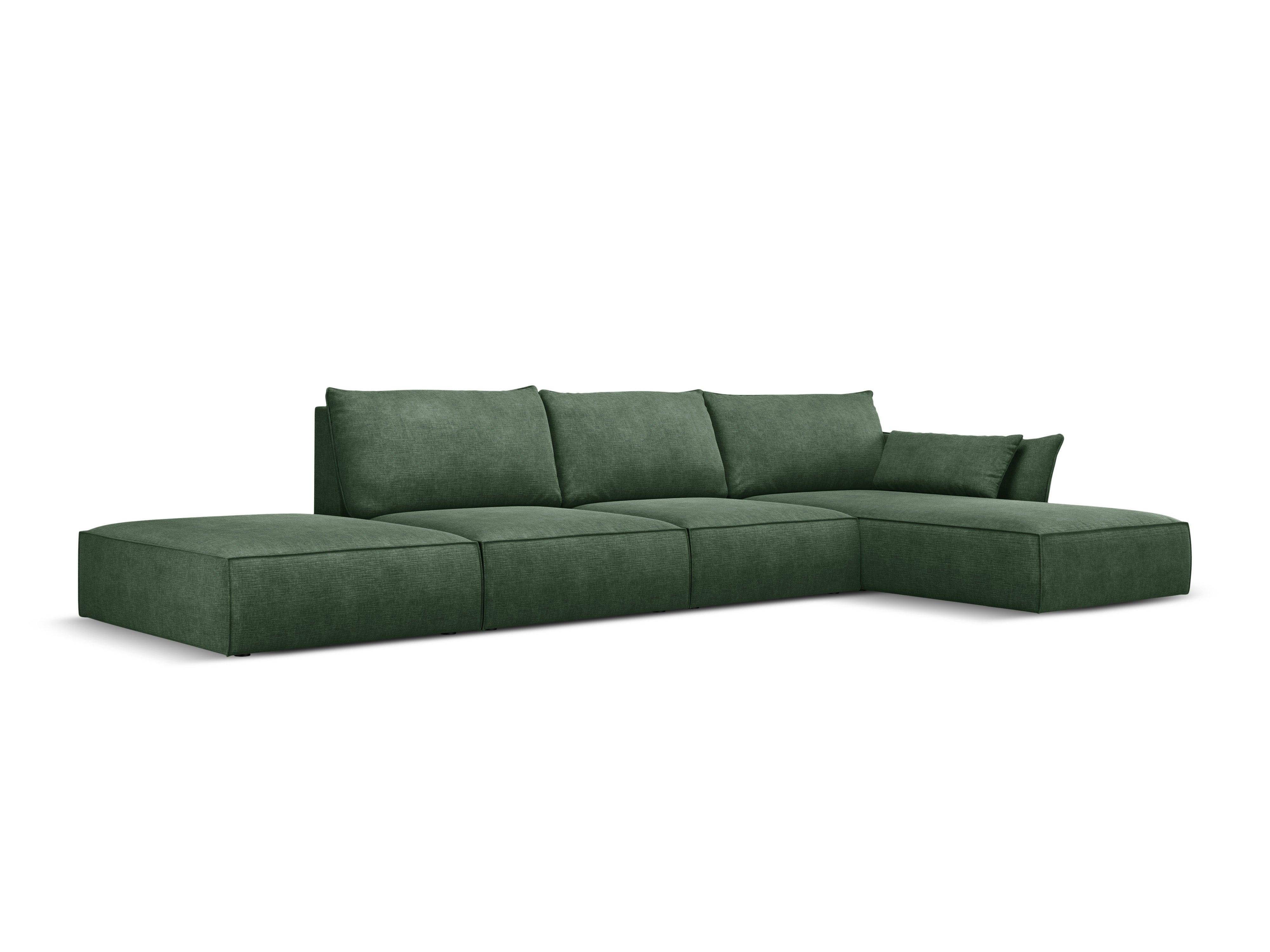Narożnik w tkaninie szenilowej prawostronny otwarty VANDA butelkowa zieleń Mazzini Sofas Eye on Design