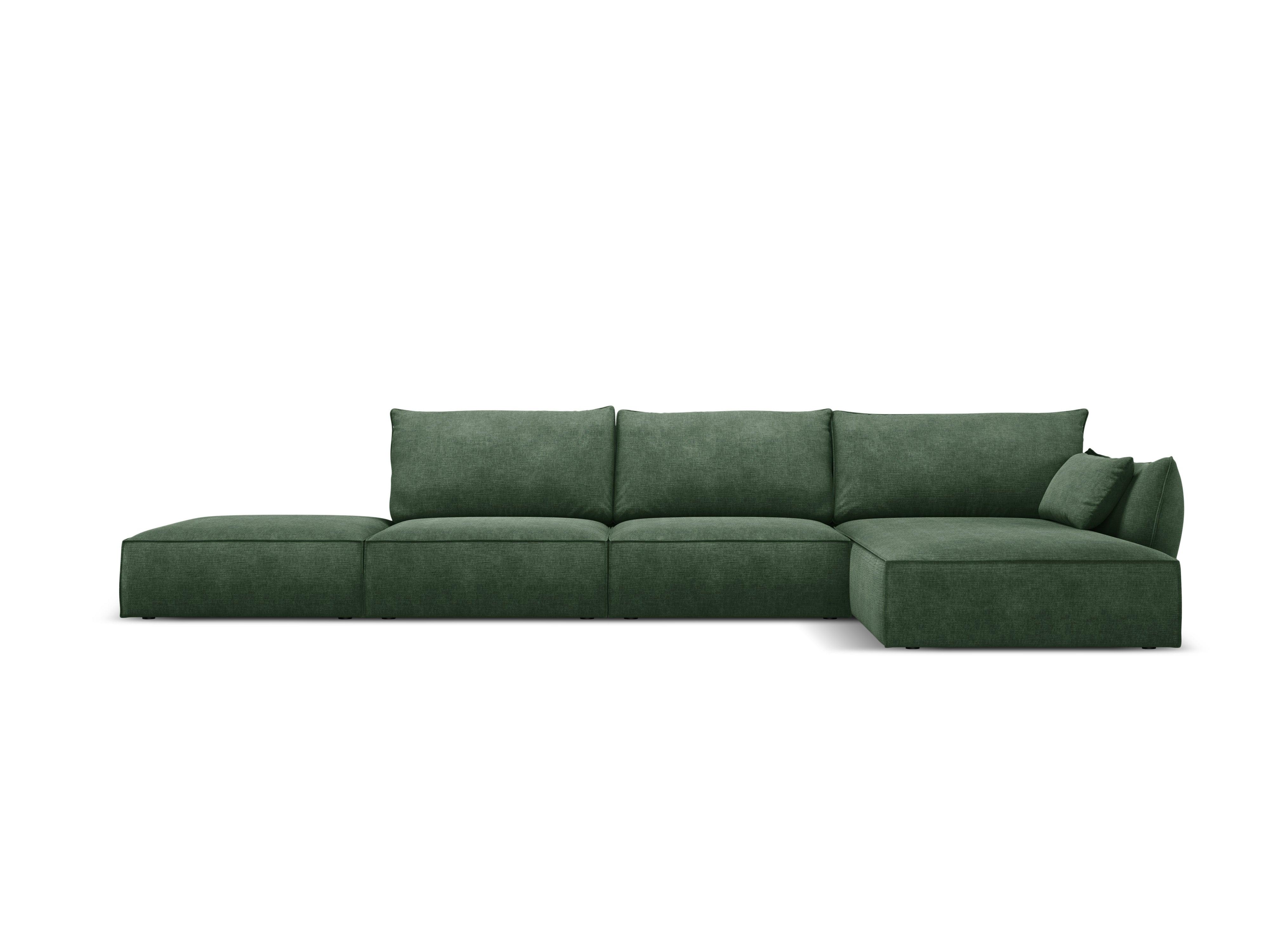 Narożnik w tkaninie szenilowej prawostronny otwarty VANDA butelkowa zieleń Mazzini Sofas Eye on Design