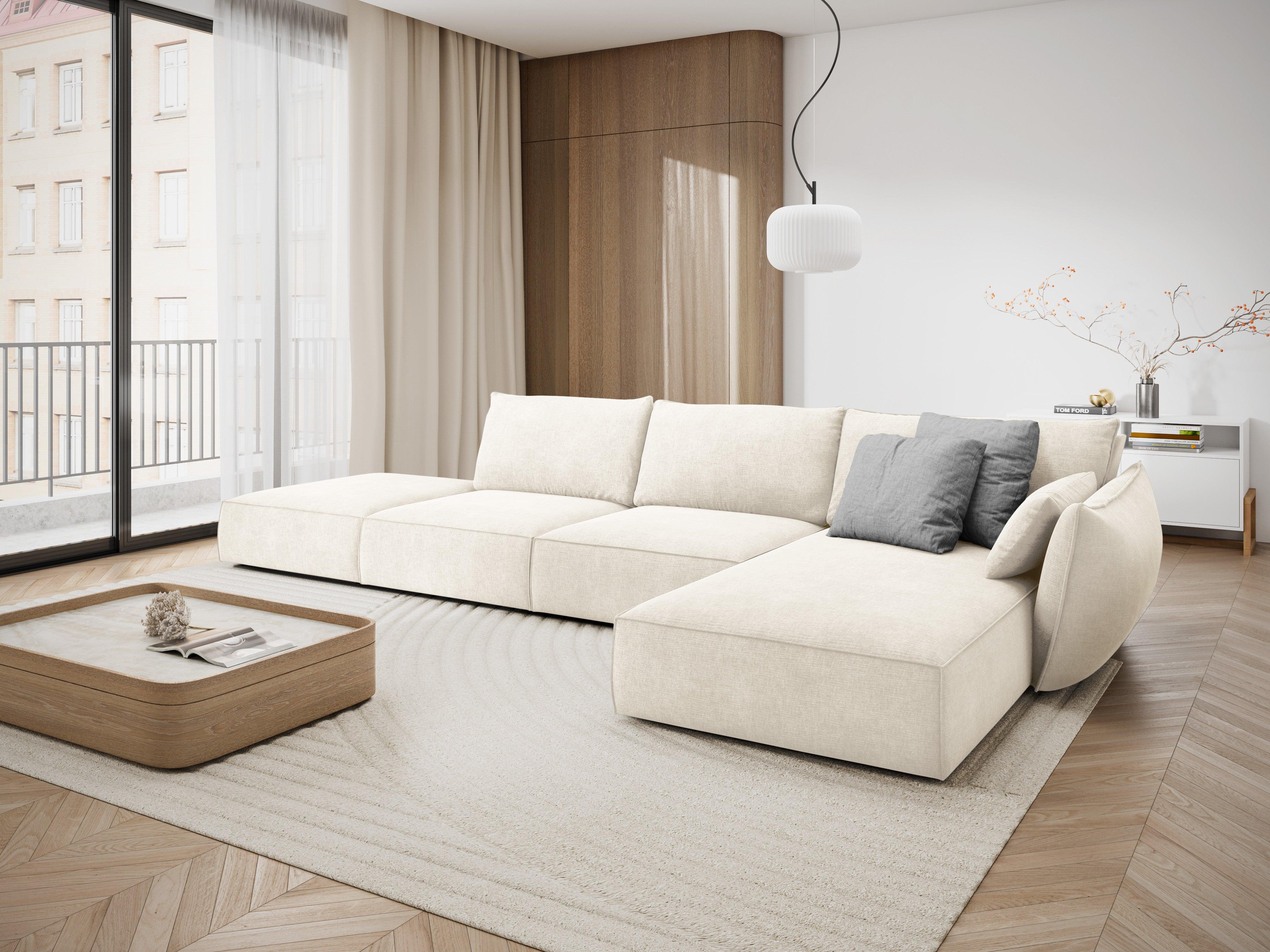 Narożnik w tkaninie szenilowej prawostronny otwarty VANDA jasnobeżowy Mazzini Sofas Eye on Design