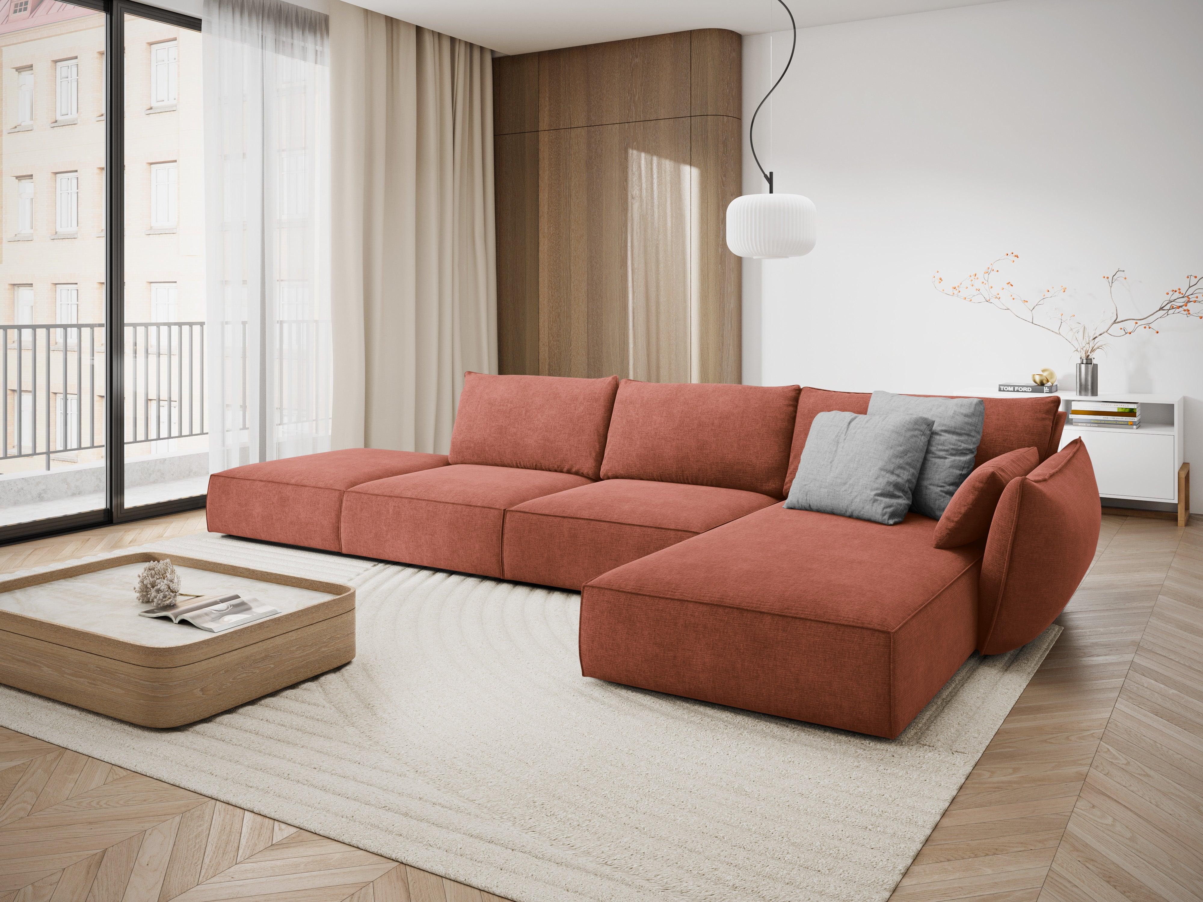 Narożnik w tkaninie szenilowej prawostronny otwarty VANDA terracotta Mazzini Sofas Eye on Design