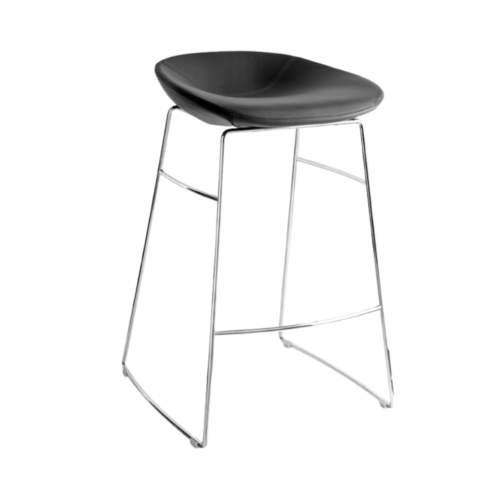 Upholstered bar stool PALM with a chrome base