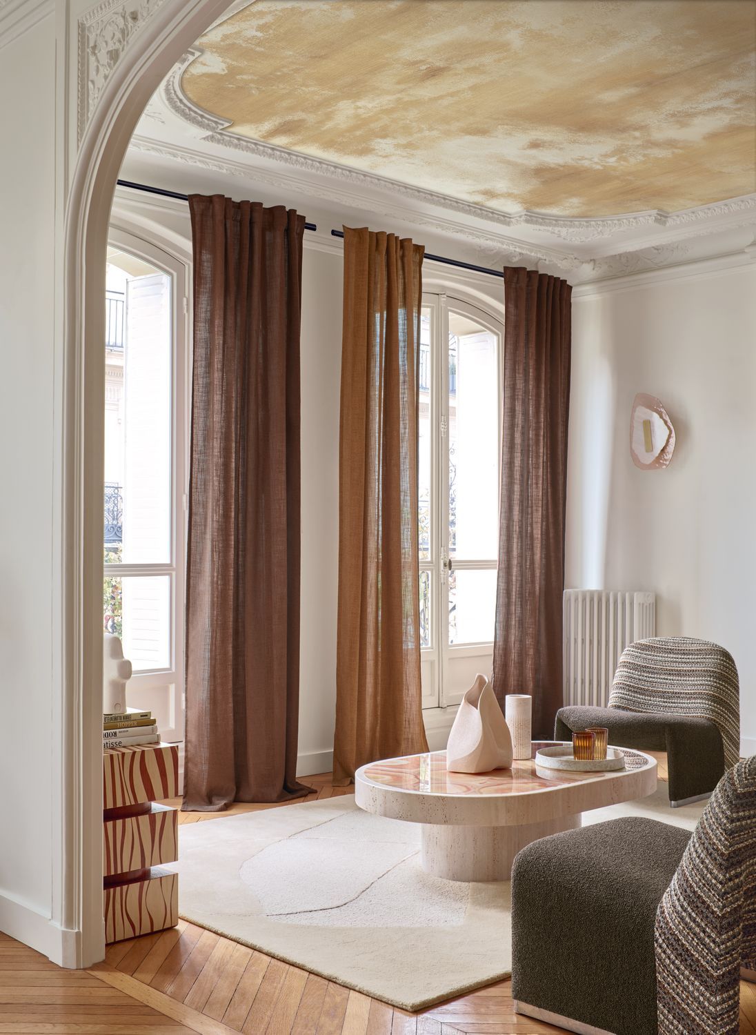 Wandtapete mit Wolkenmotiv HEURE DOREE beige mit Gold