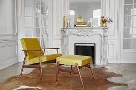 Podnóżek FOX żółty w tkaninie Marble Mustard 366 concept Eye on Design