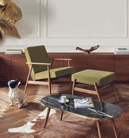 Podnóżek FOX żółty w tkaninie Marble Mustard 366 concept Eye on Design